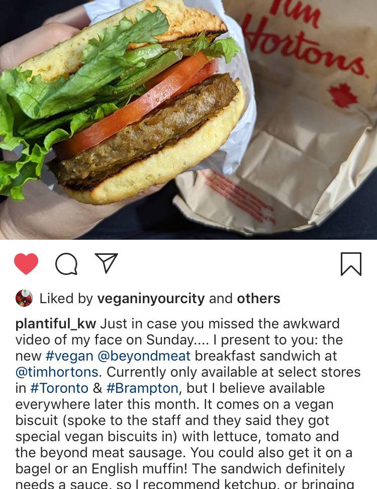 Beyond Sausage breakfast sandwich at Tim Hortons r/yegvegan