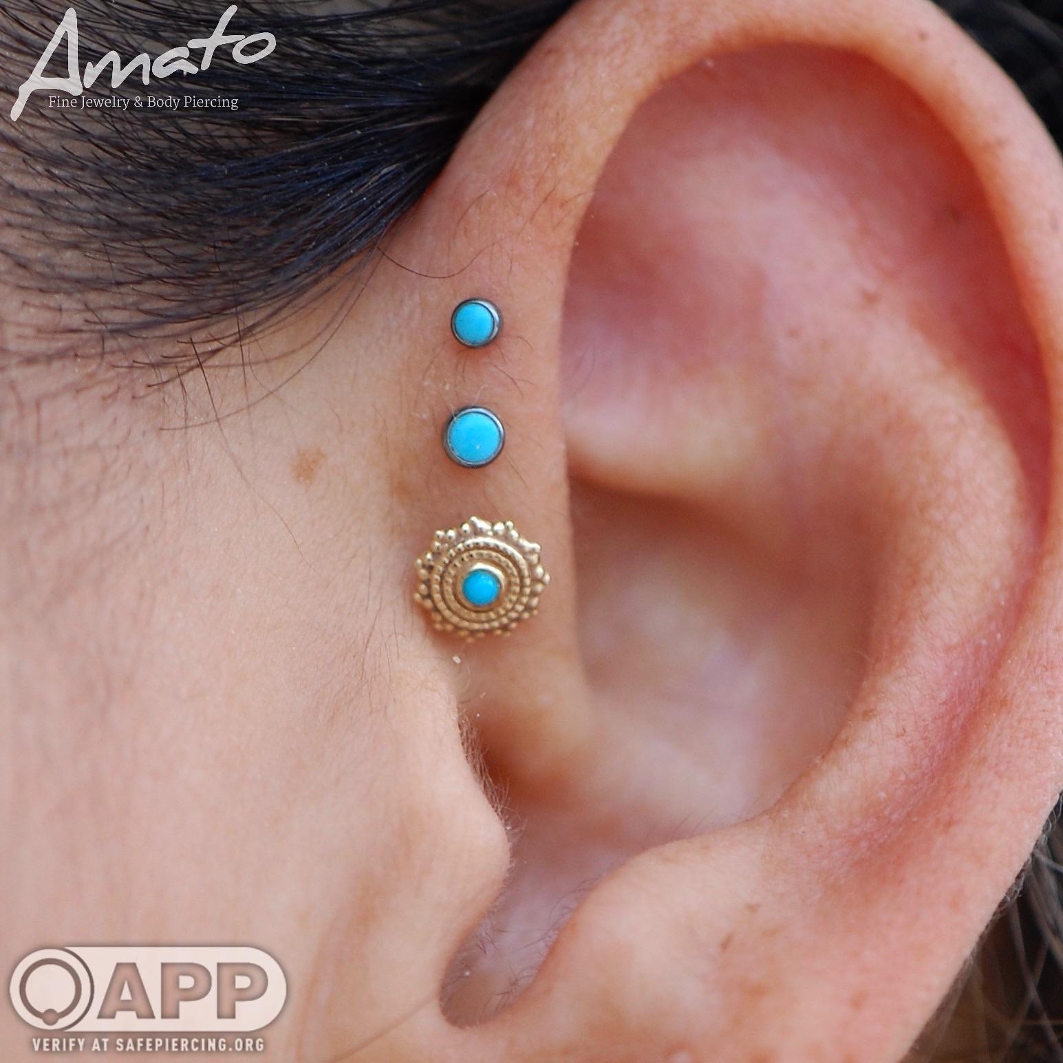 Fully healed triple forward helix by Joe at Amato with jewelry from