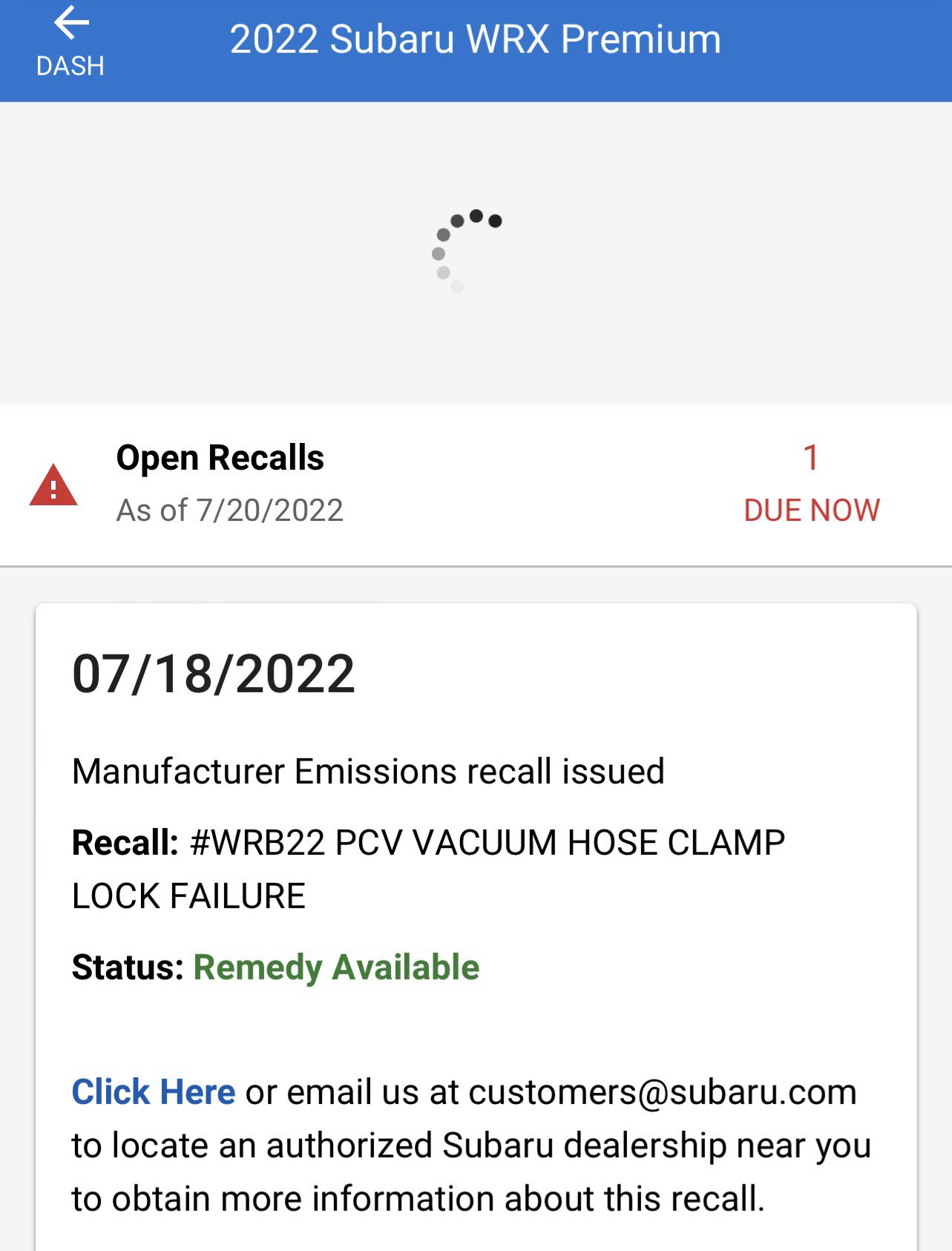 We have our first recall : 2022wrx