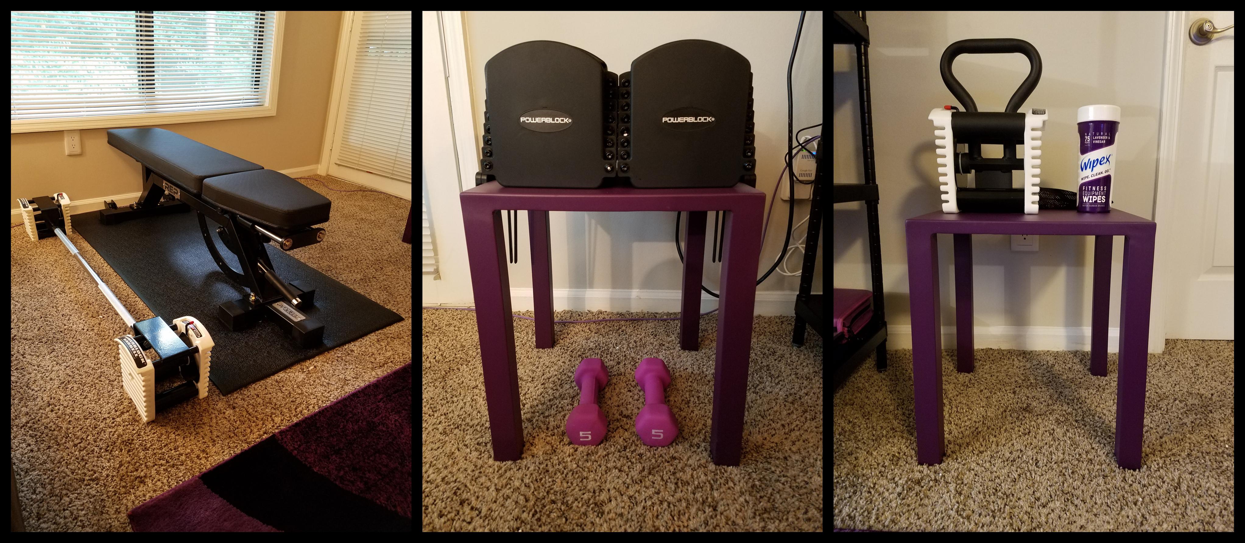Why yes, purple is my favorite color mini apartment gym using