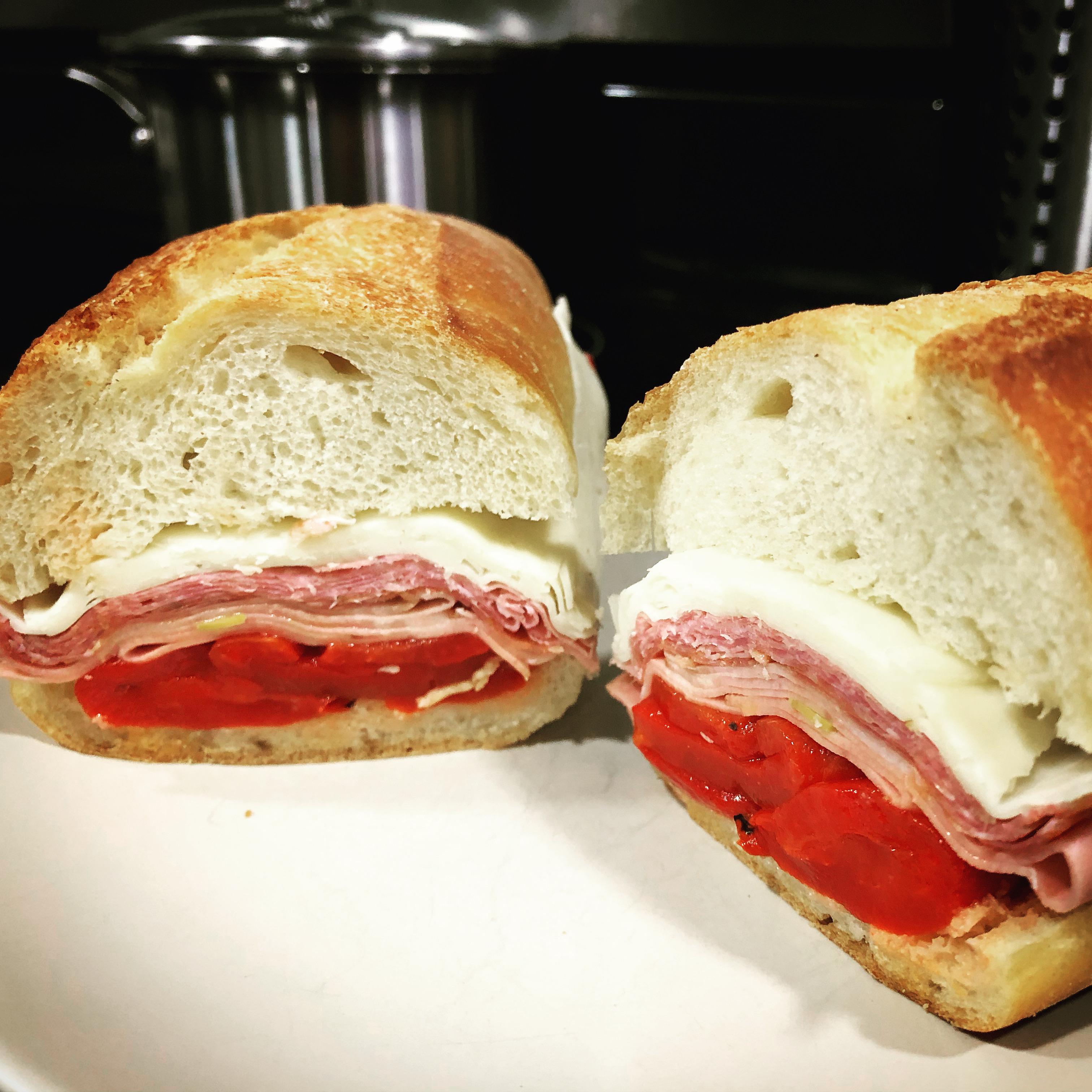 Soppressata, mortadella, provolone & roasted reds. A work of art. (Russo’s, Brooklyn) r