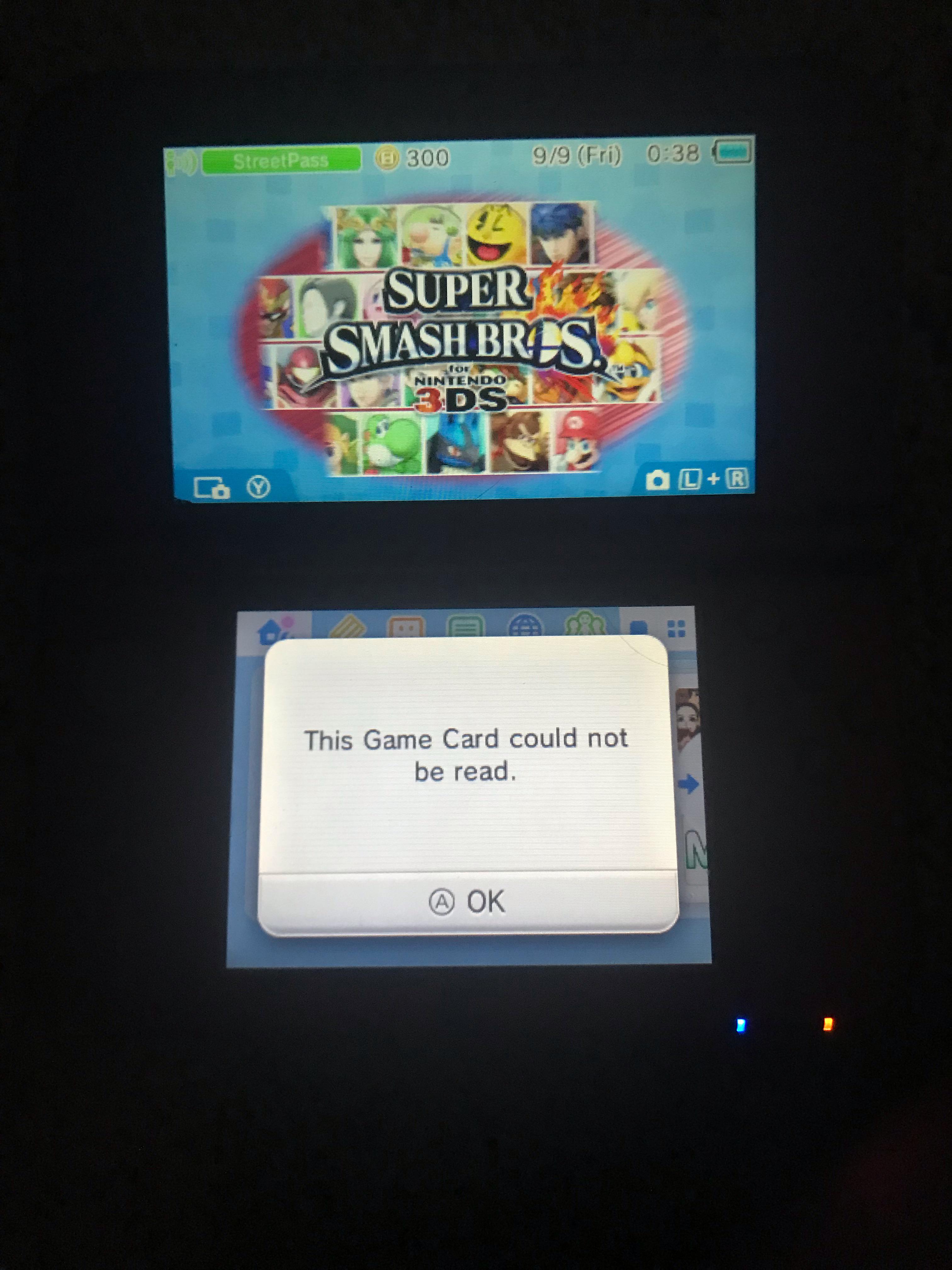 I decided to load up smash 4, my 3ds recognizes the game but it keeps
