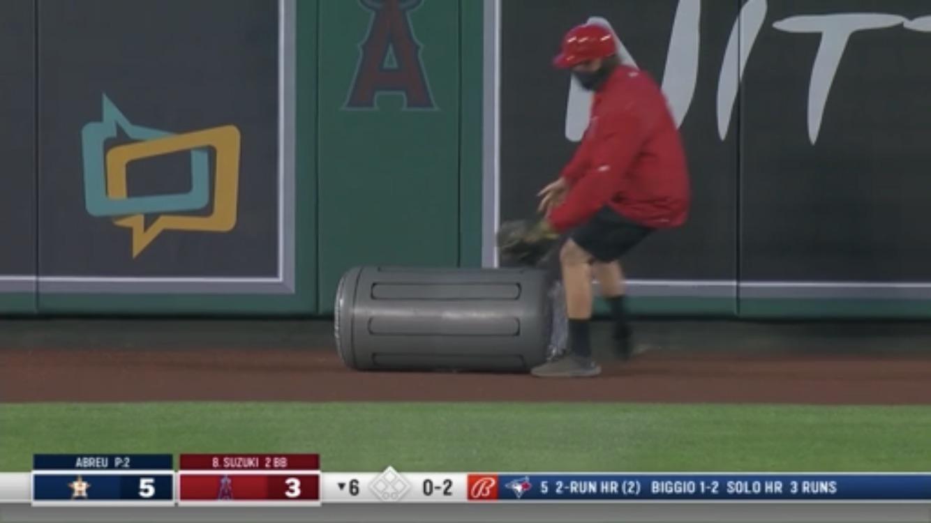 Trash can on the field at the angels game r/baseball