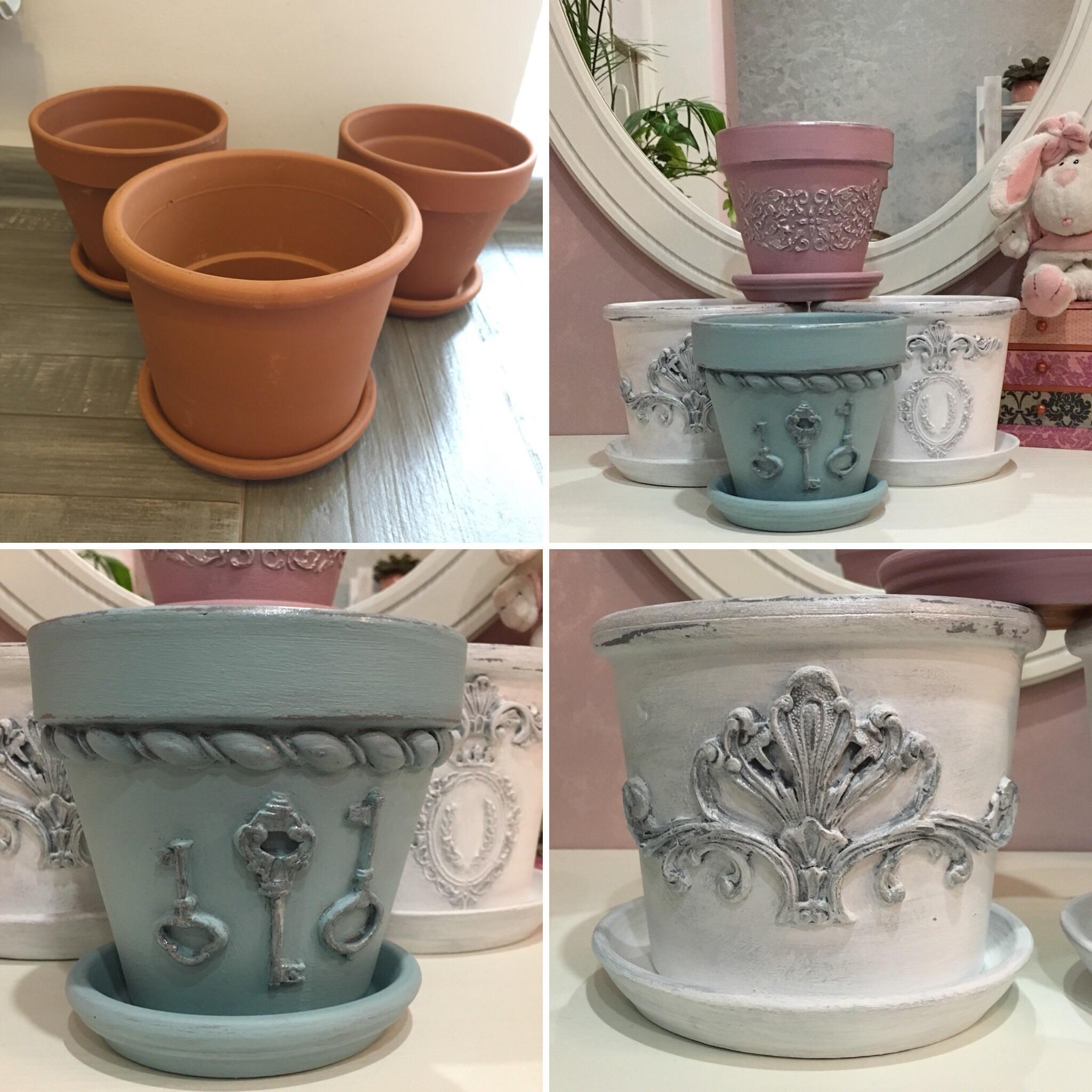 Transformed clay pots for my home shabbychic
