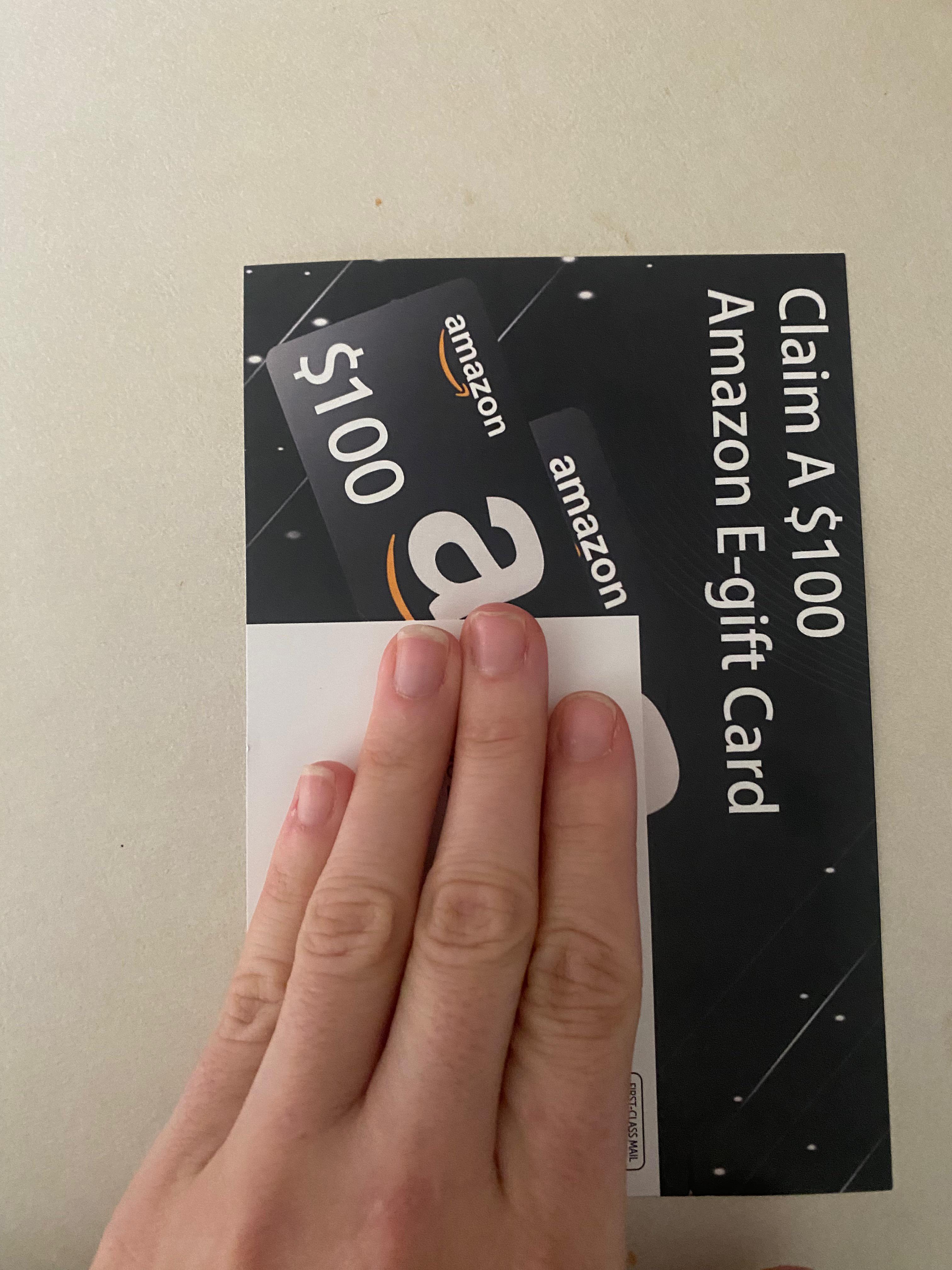I received a claim 100 Amazon E Gift Card in the mail today. It was