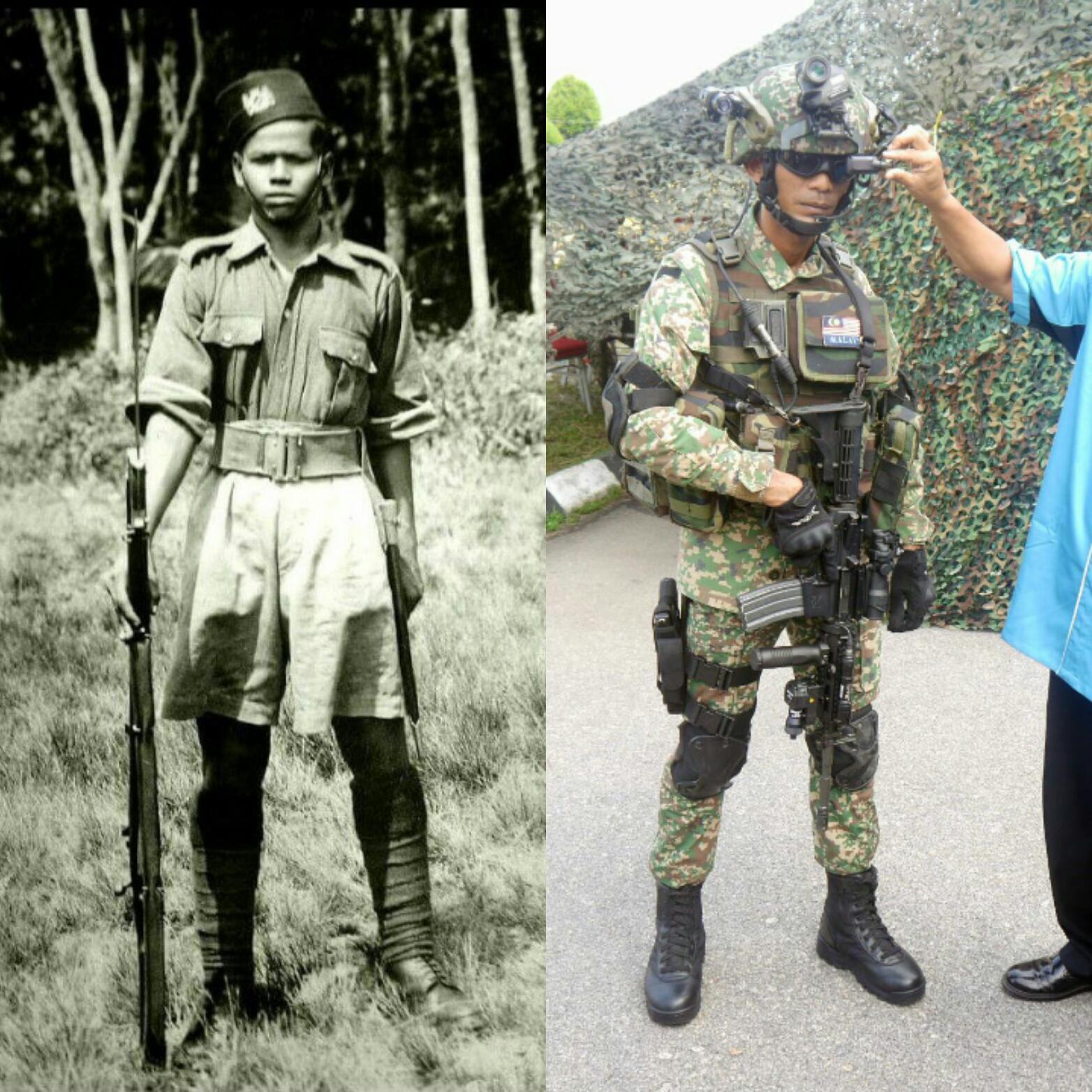 80 year's apart. A soldier of the Royal Malay Regiment from World War 2