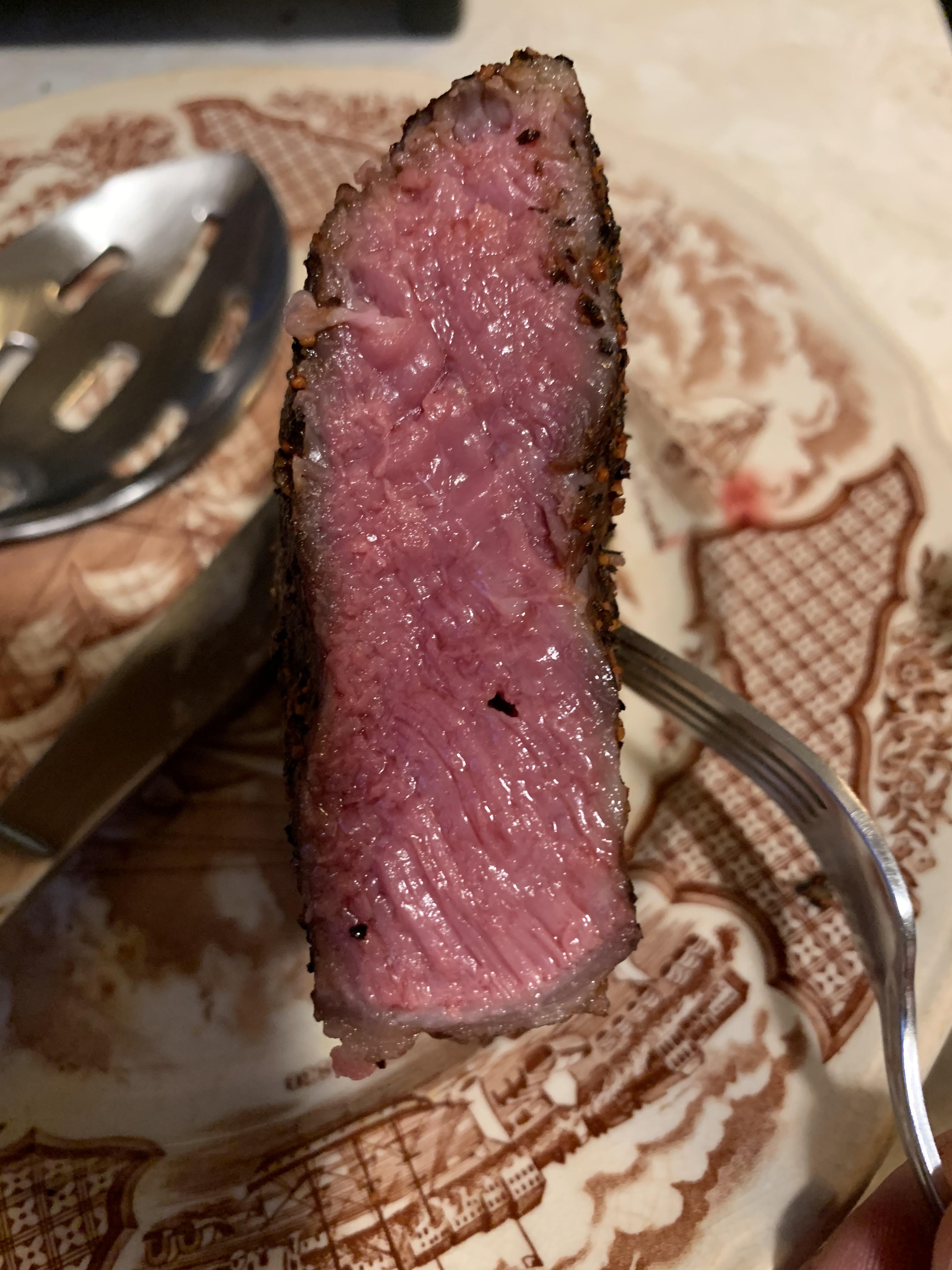 Ribeye steaks last night. Smoked 225 until 120f internal then seared
