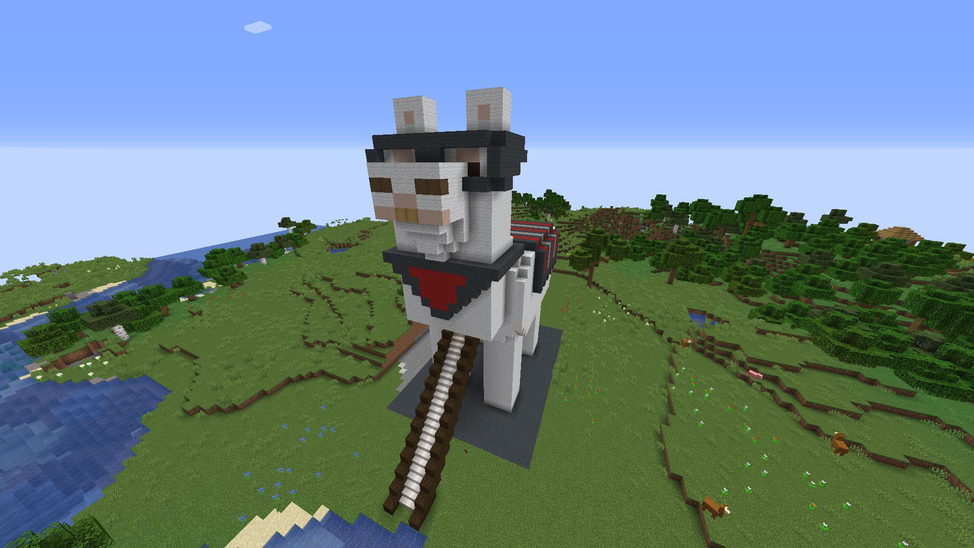 My sibling and I decided to build a llama with the gray carpet. r