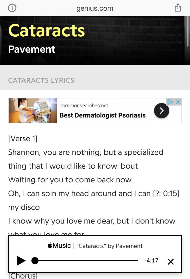 Anybody know why all websites with the cataracts lyrics instead have