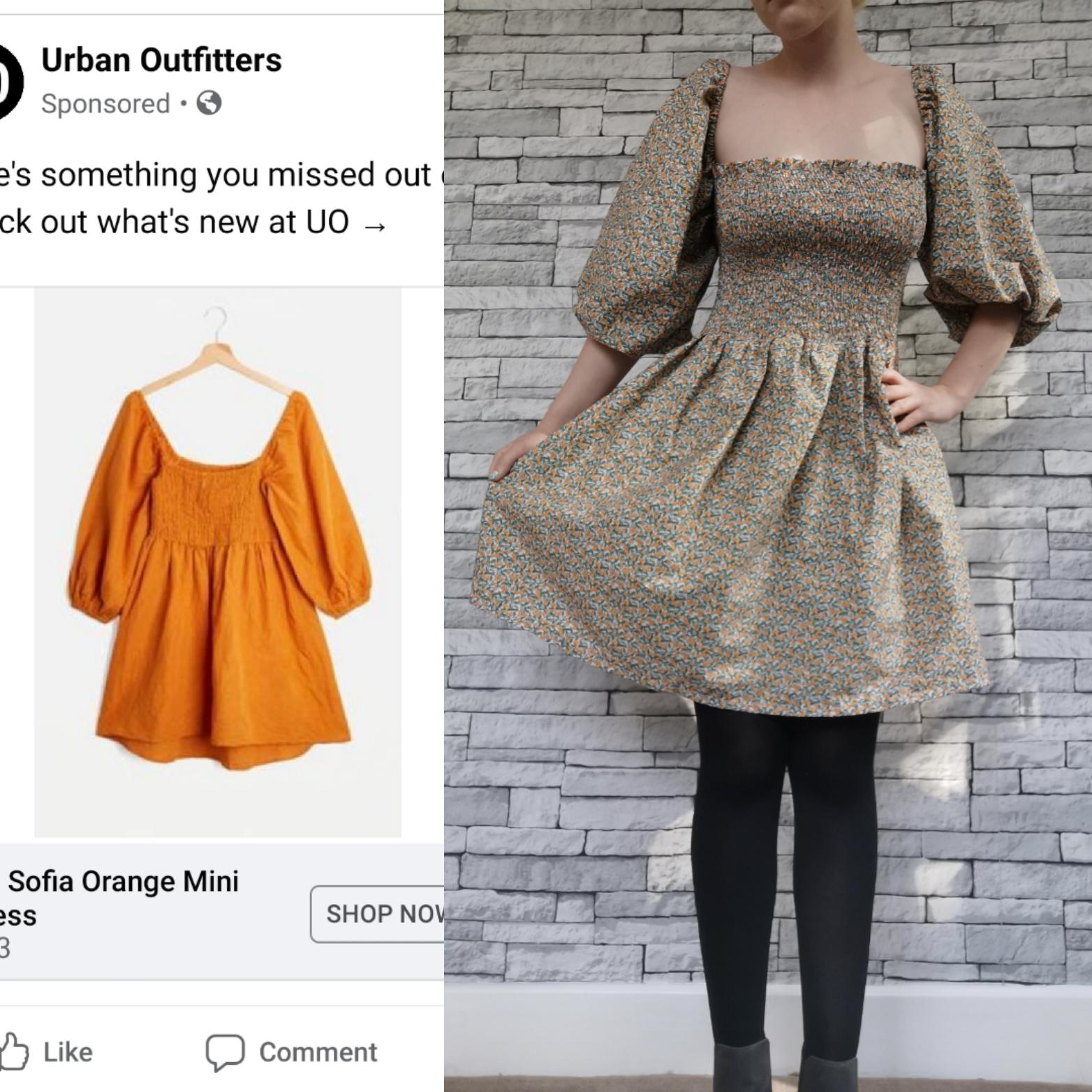 Urban Outfitters inspo vs my shirred top/puff sleeve dress r/sewing
