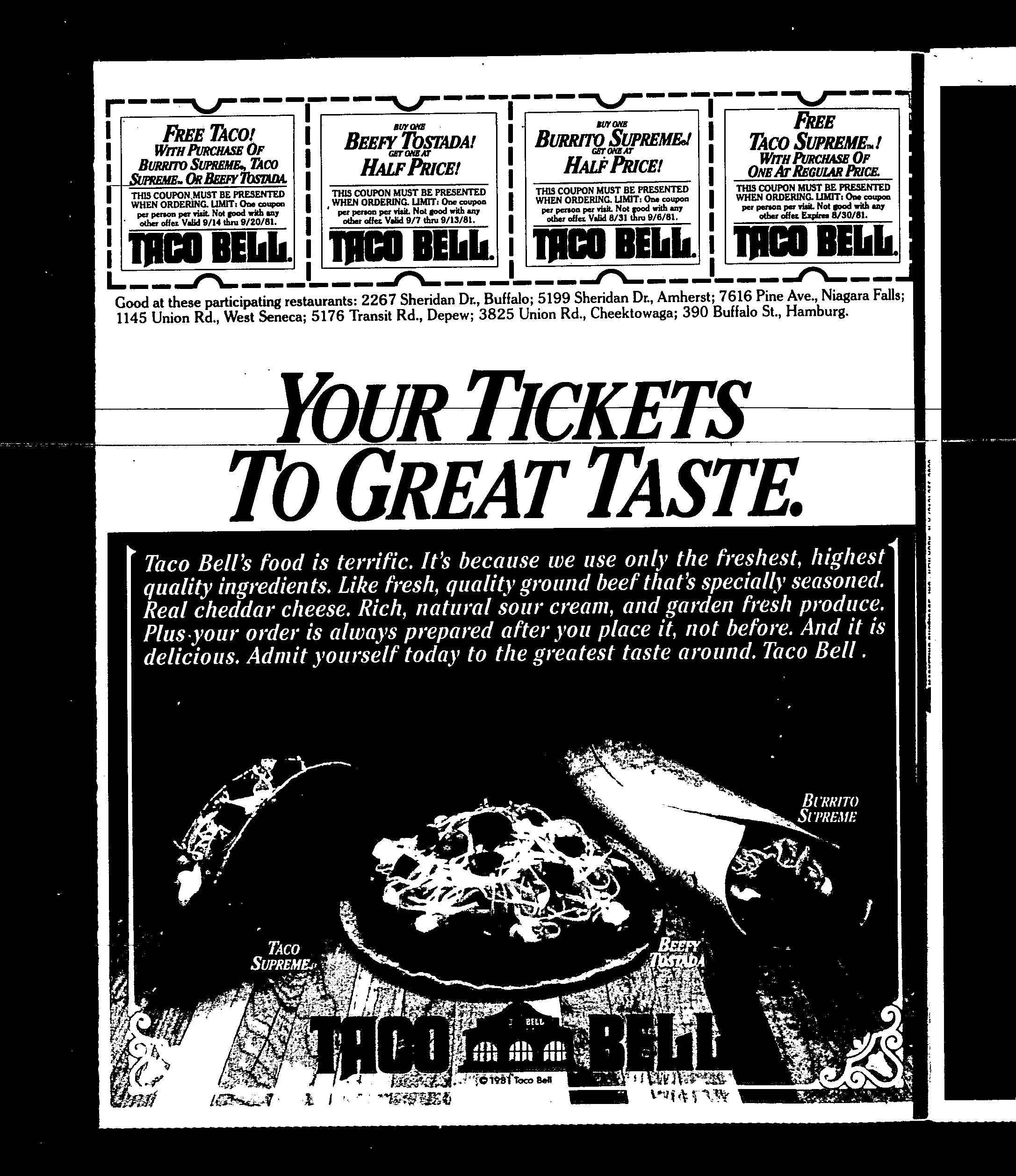 Taco Bell (Upstate NY locations) ad from August 23, 1981 r/vintageads