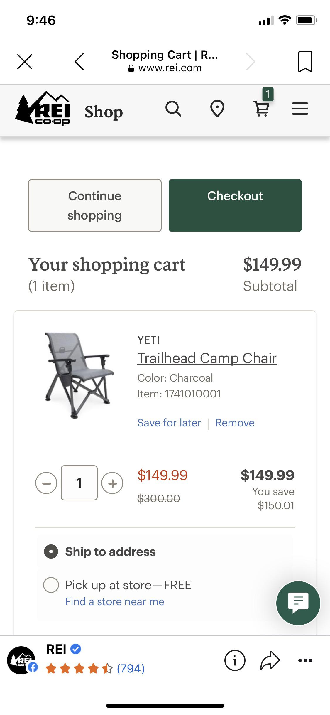 Charcoal Yeti Trailhead chairs are back in stock on REI. Have to add to