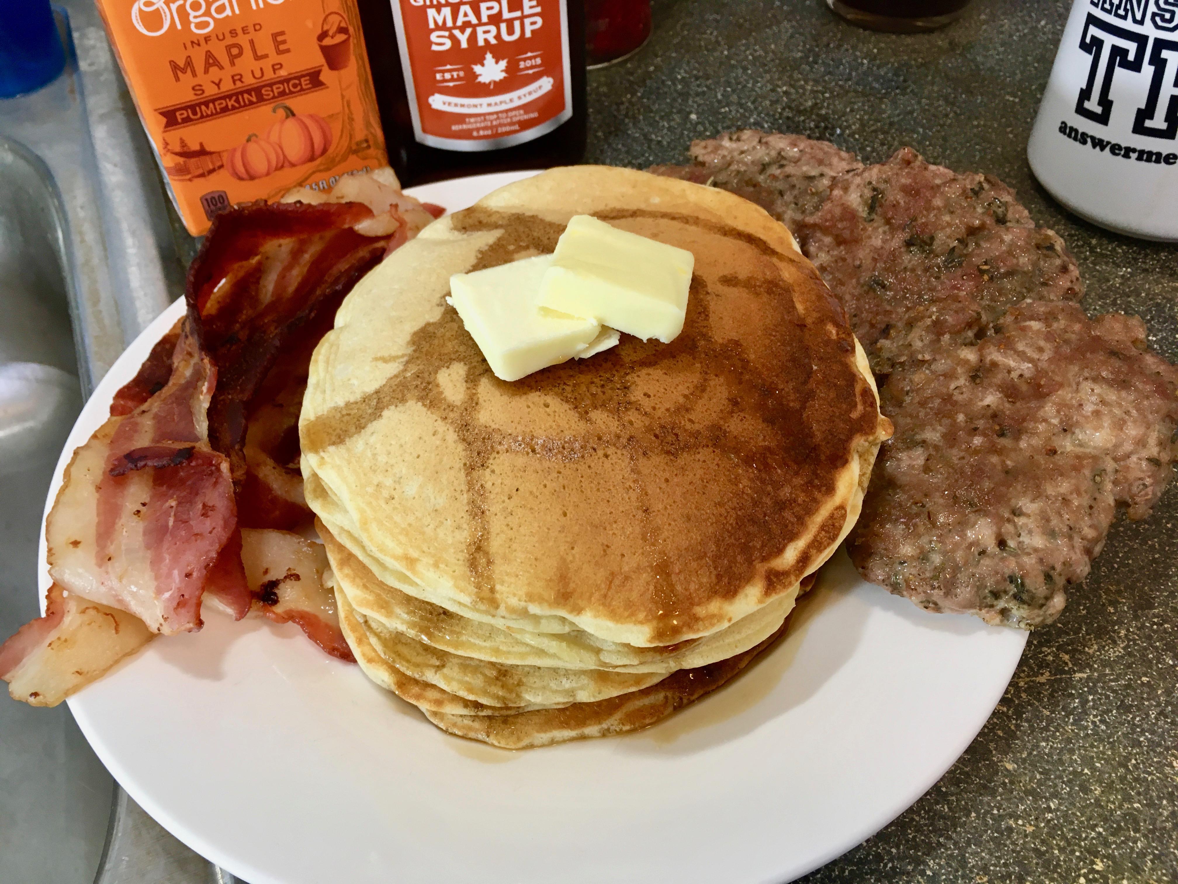 Triplyleavened pancakes (yeast, baking powder, and whipped egg whites