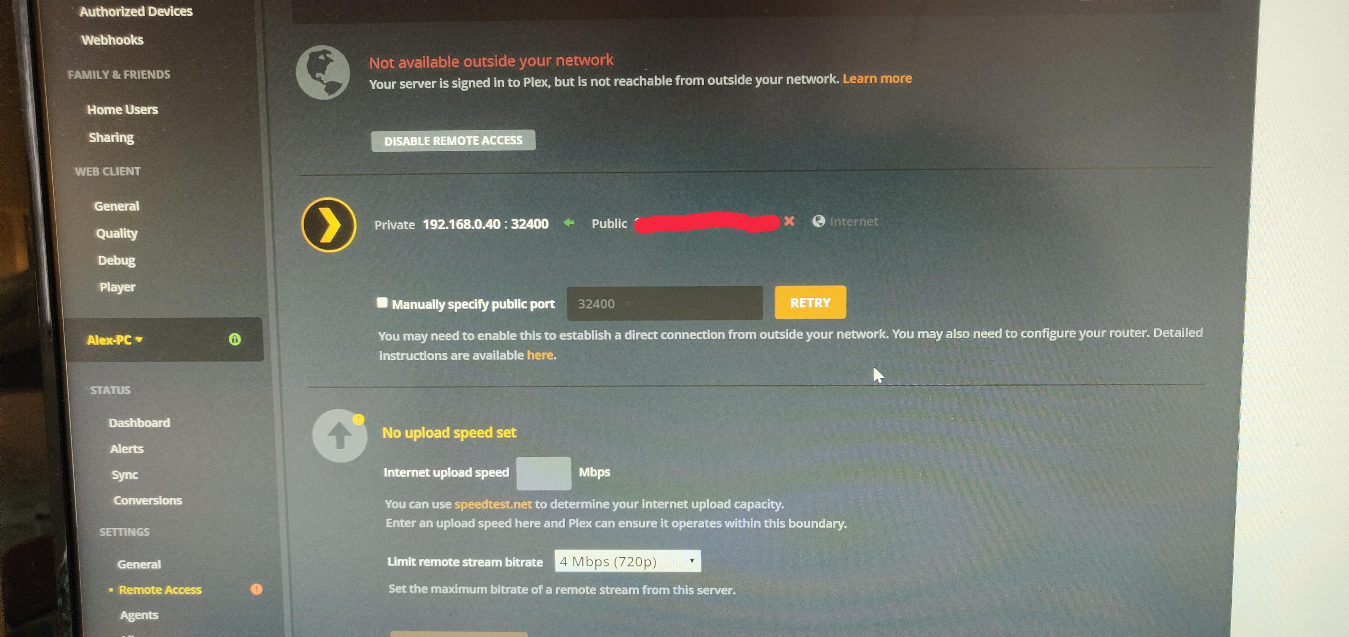 Remote Access says it's not working... but it is. Can stream to phone
