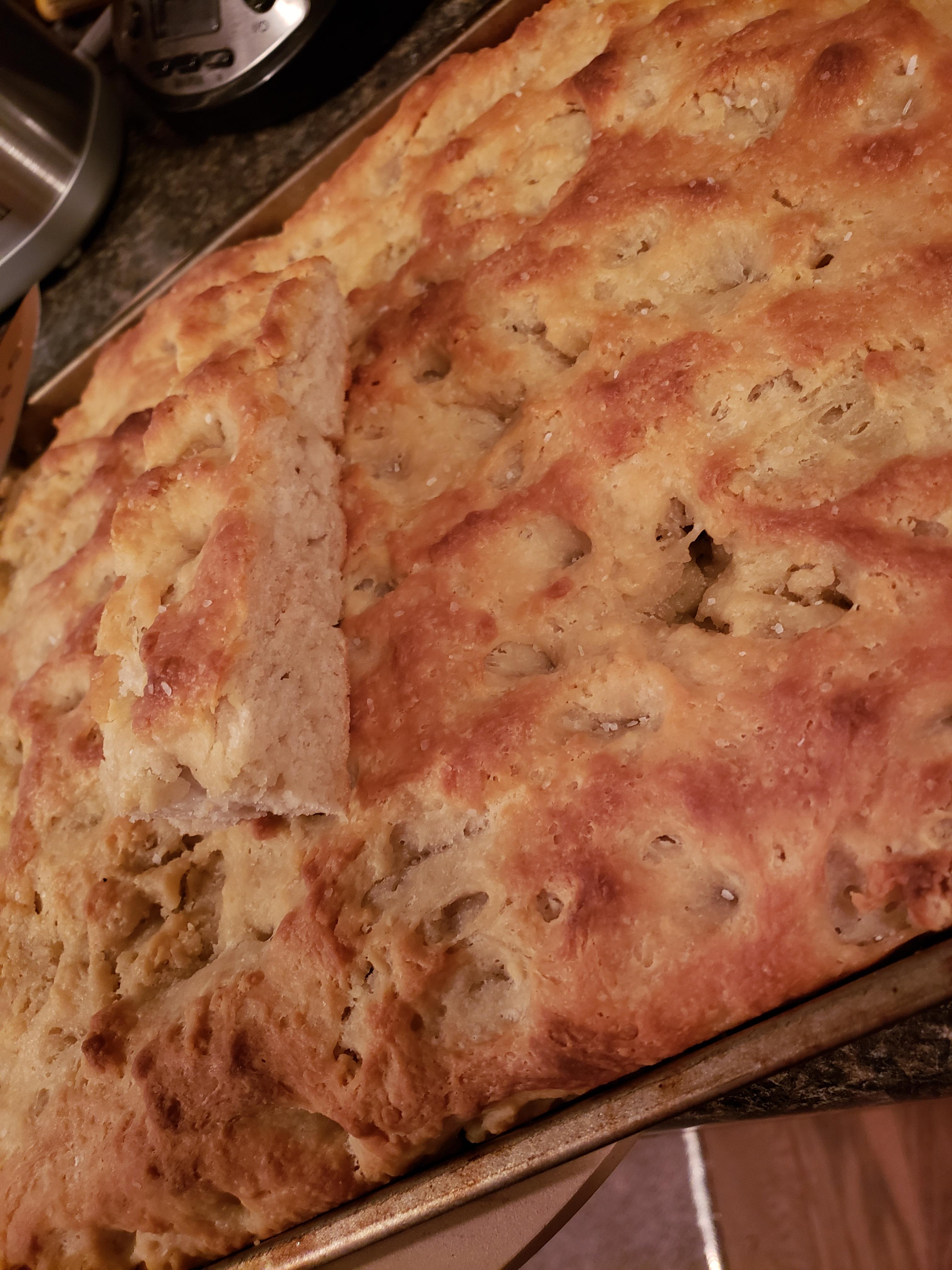 My first focaccia! Used the recipe from Salt Fat Acid Heat Breadit