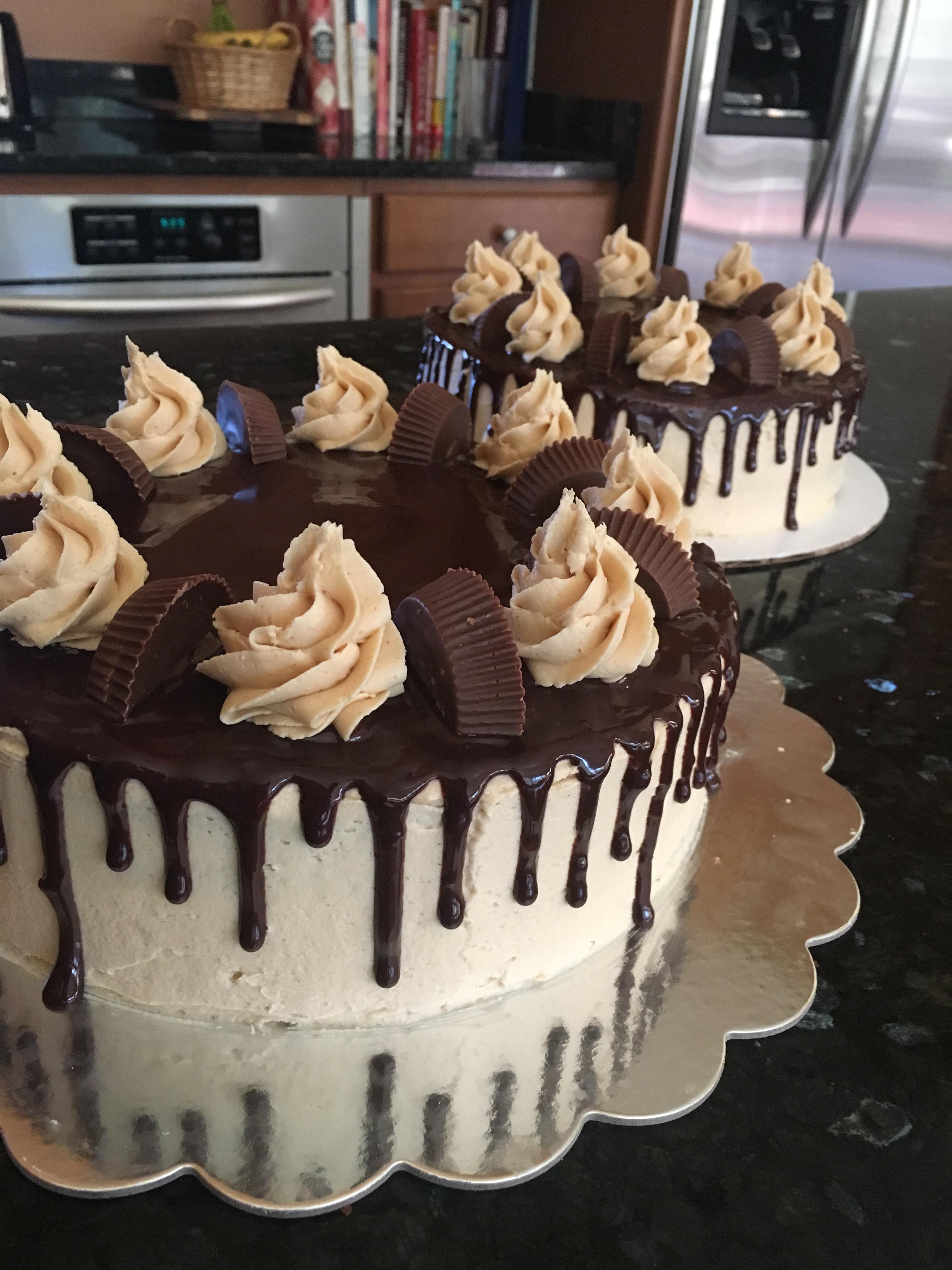 Reese’s Peanut Butter Cup cake with Peanut Butter icing, very happy