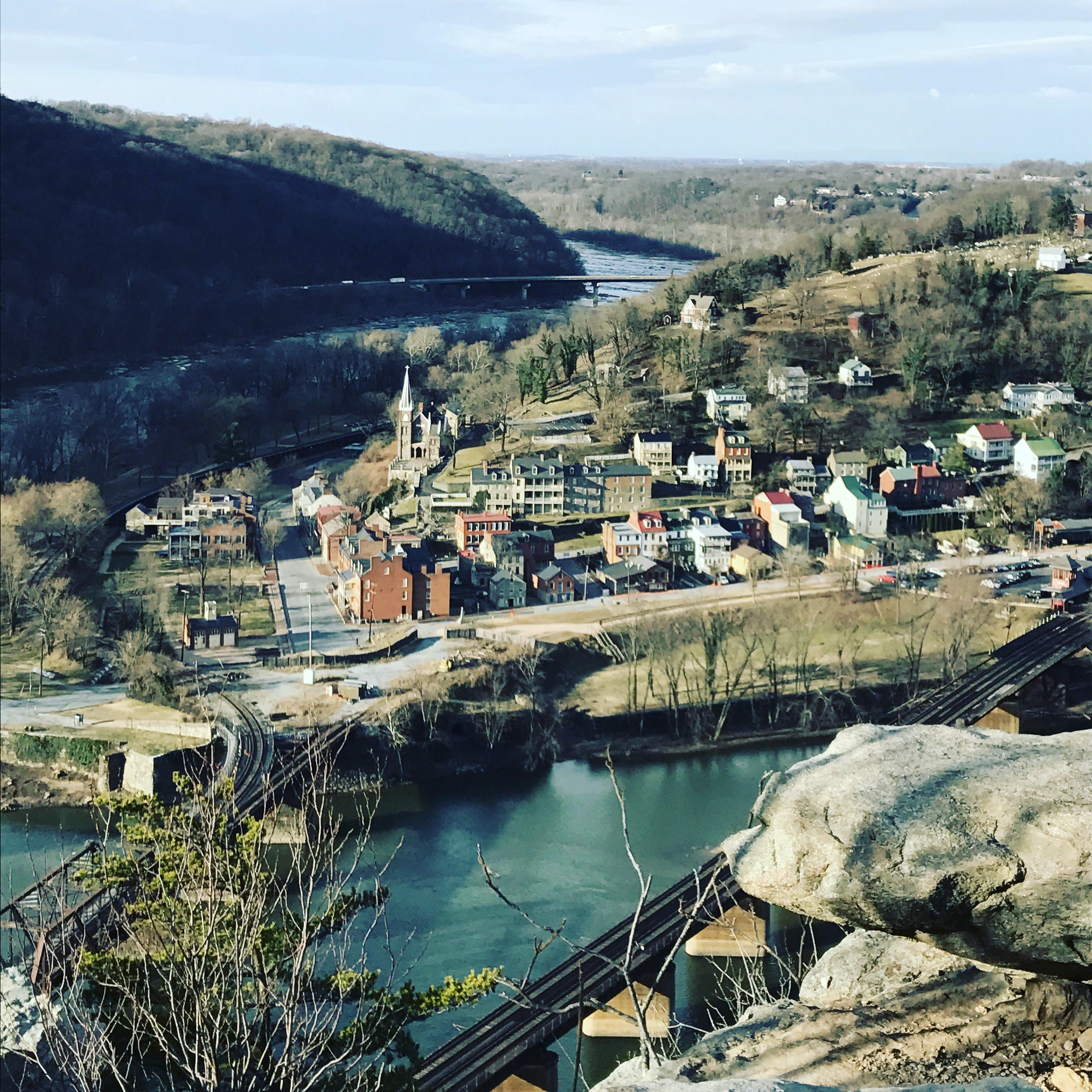 Maryland Heights overlooking the town of Harpers Ferry, WV r/travelphotos