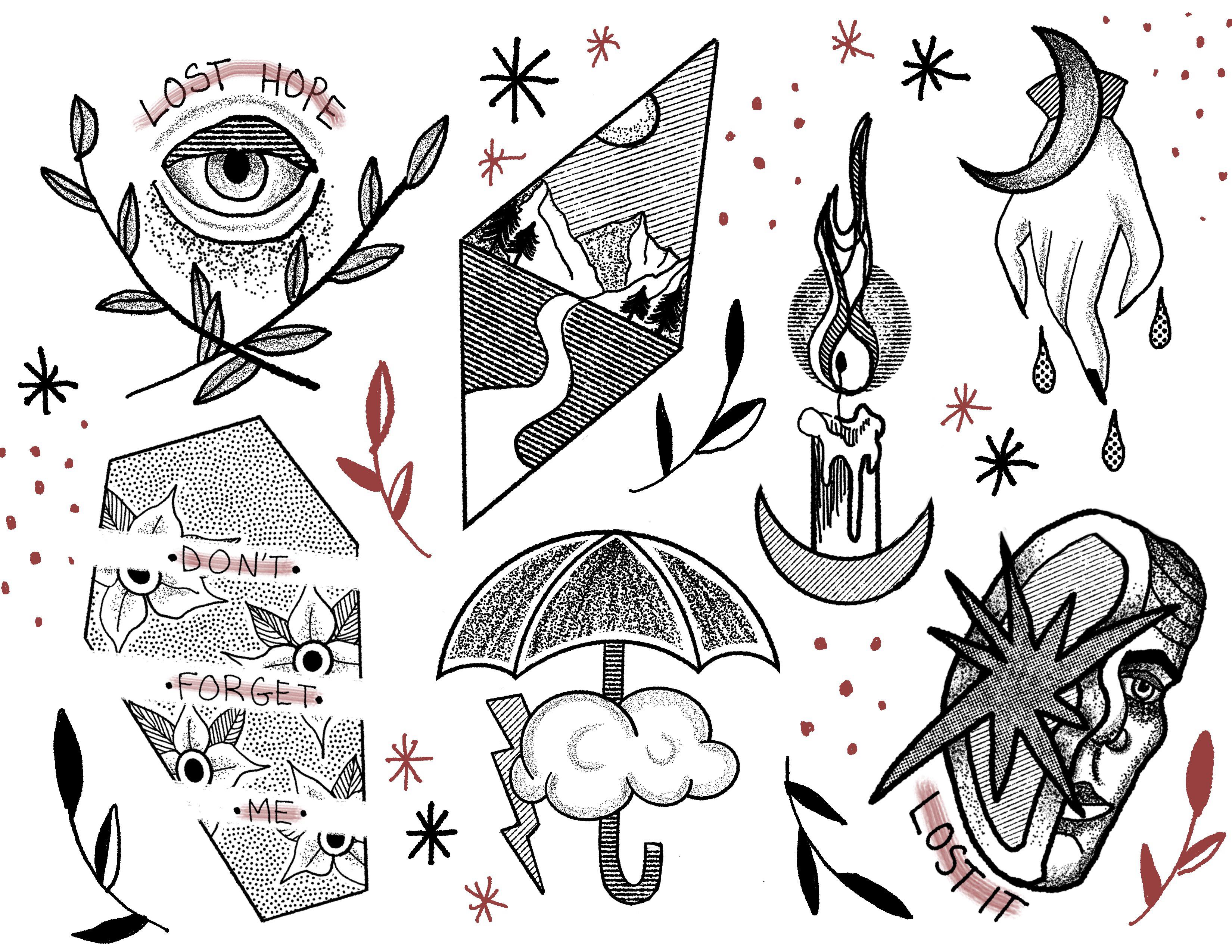 made some tattoo flash with a sample brush pack from true grit texture