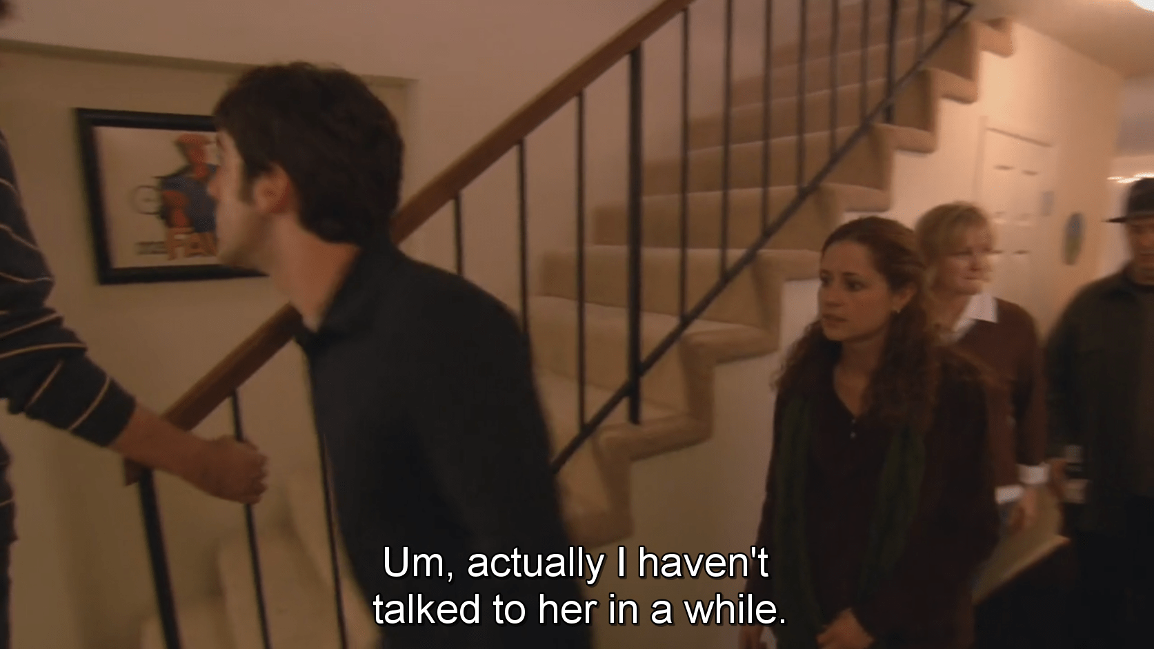 Did Jim break up with Katy the purse girl before he brings her on the