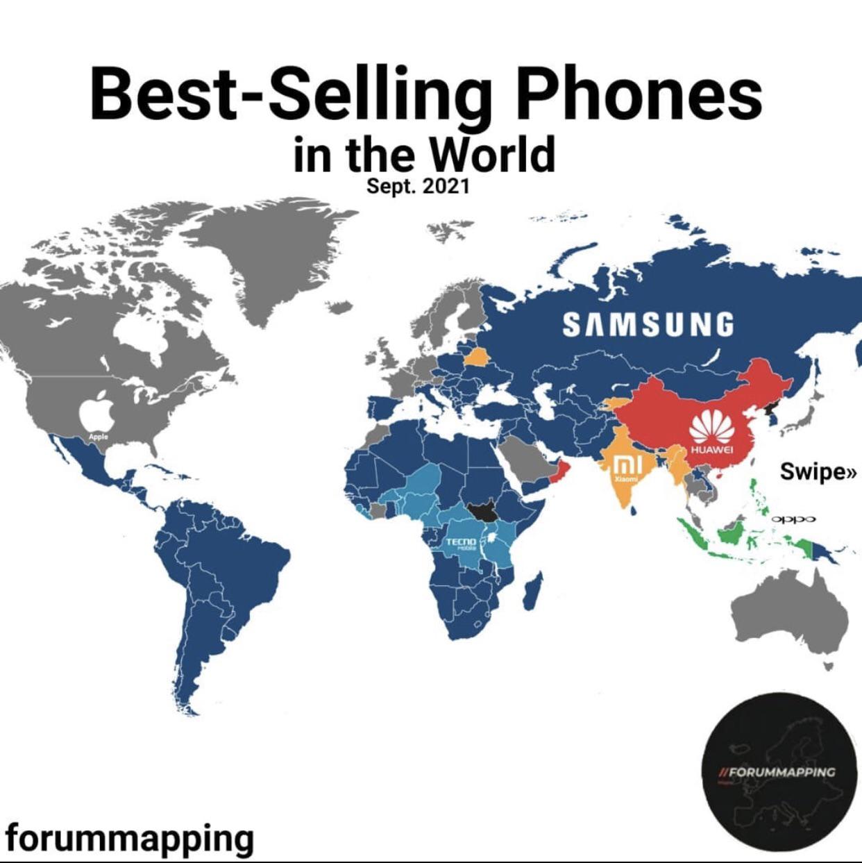Best selling phones in the world, credit forummapping r/MapPorn
