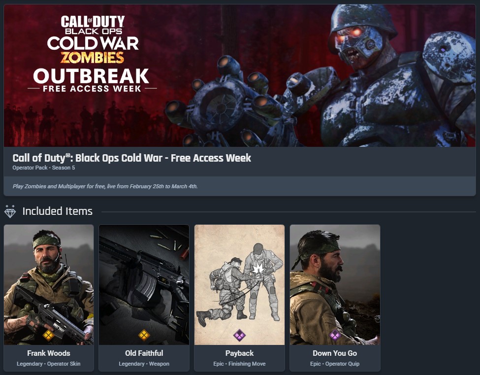 Cold War Free Access Week Bundle has been registered on COD Tracker