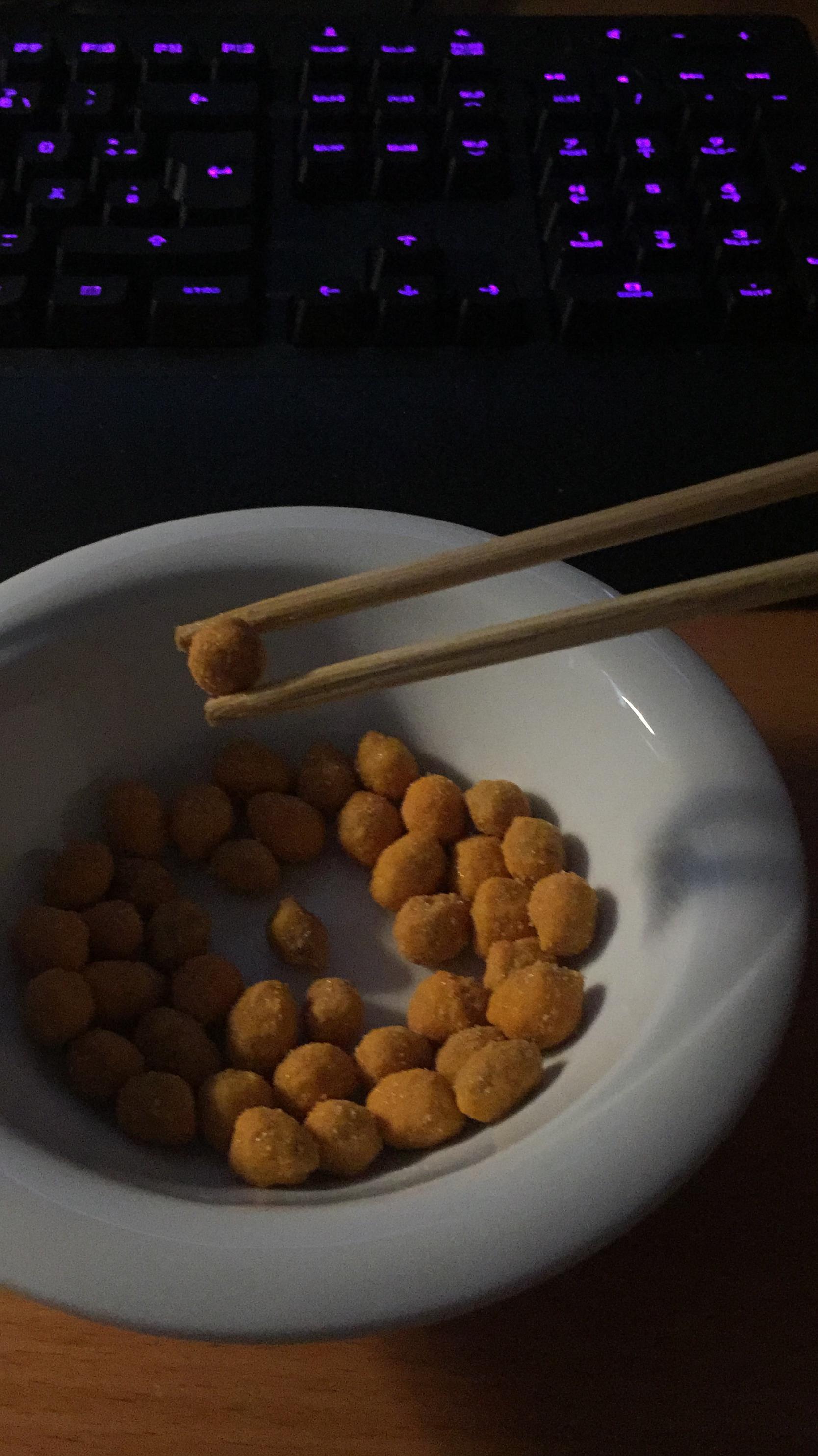 Eat your snacks with chopsticks, for cleaner fingers, slower eating and