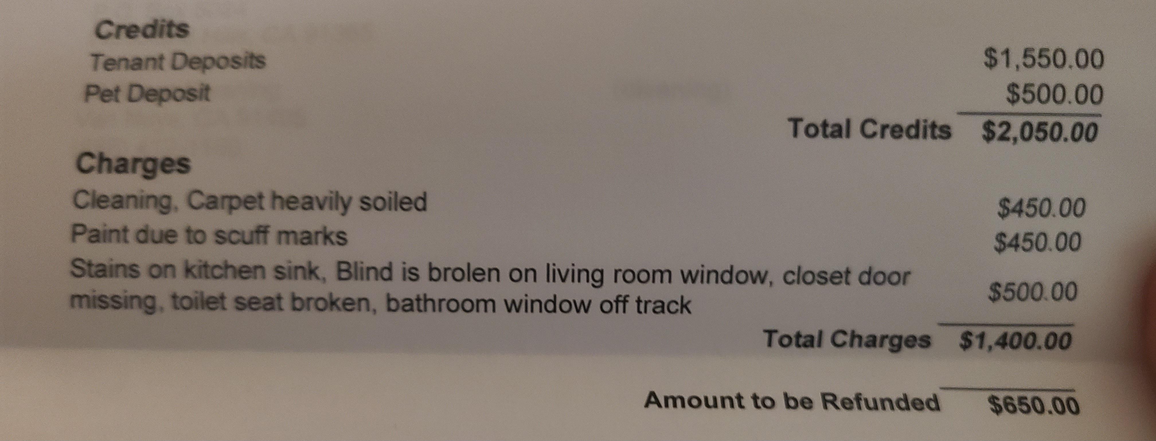 We were waiting on our security deposit refund, and this is what we got