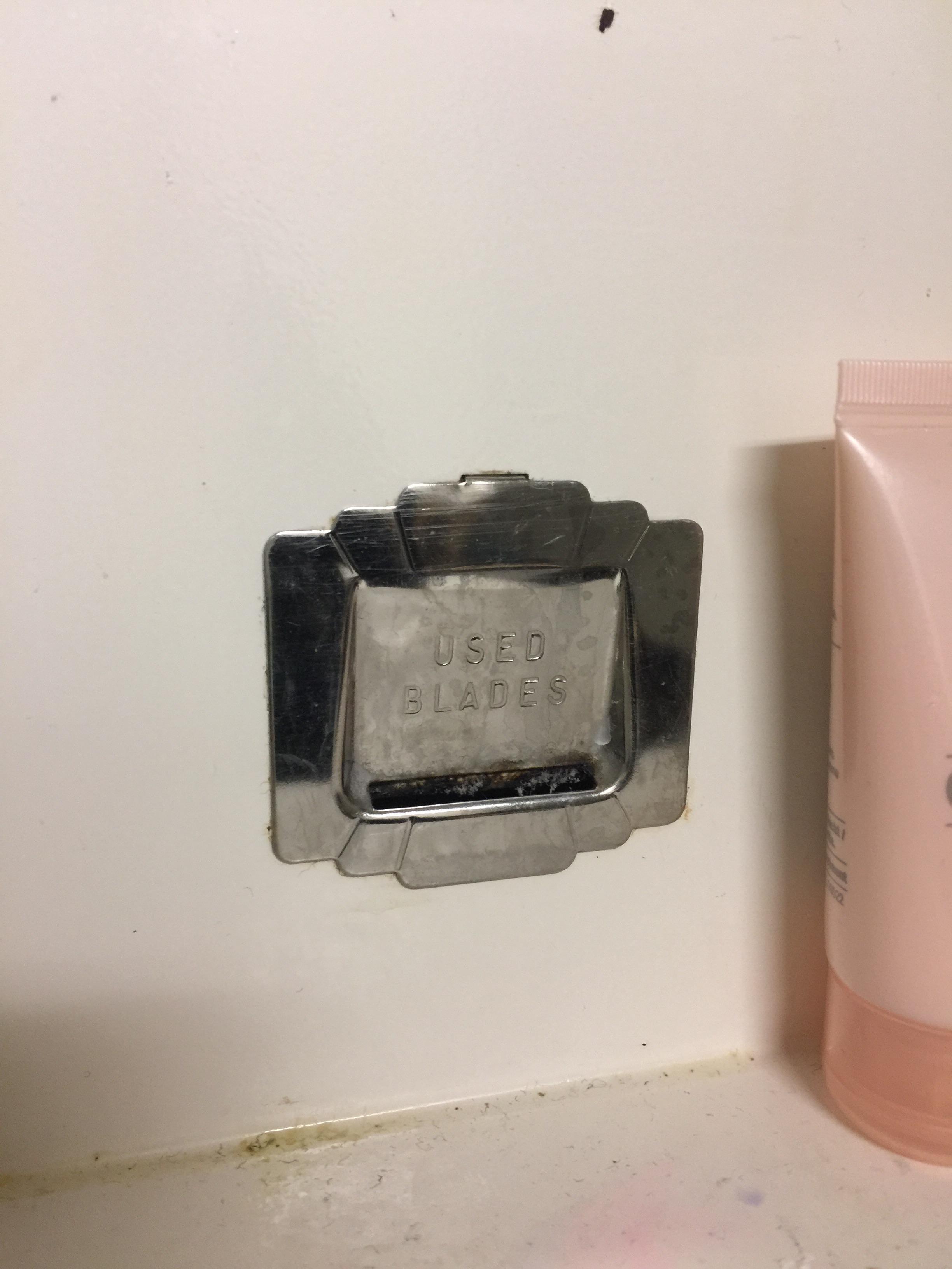 The medicine in my dorm room has a slot for used razor blades