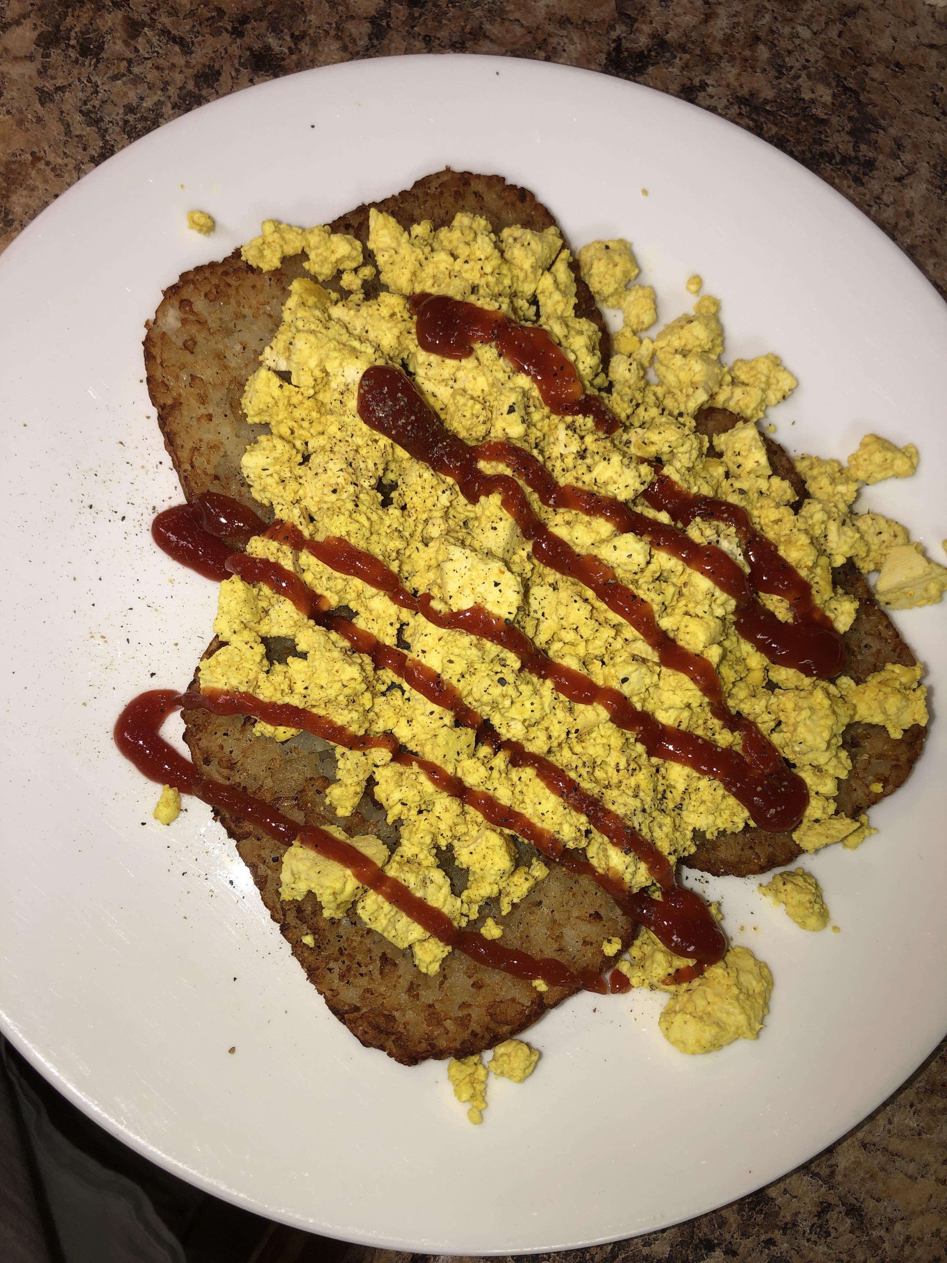 Hashbrowns, tofu scramble, and of course ketchup r/ShittyVeganFoodPorn