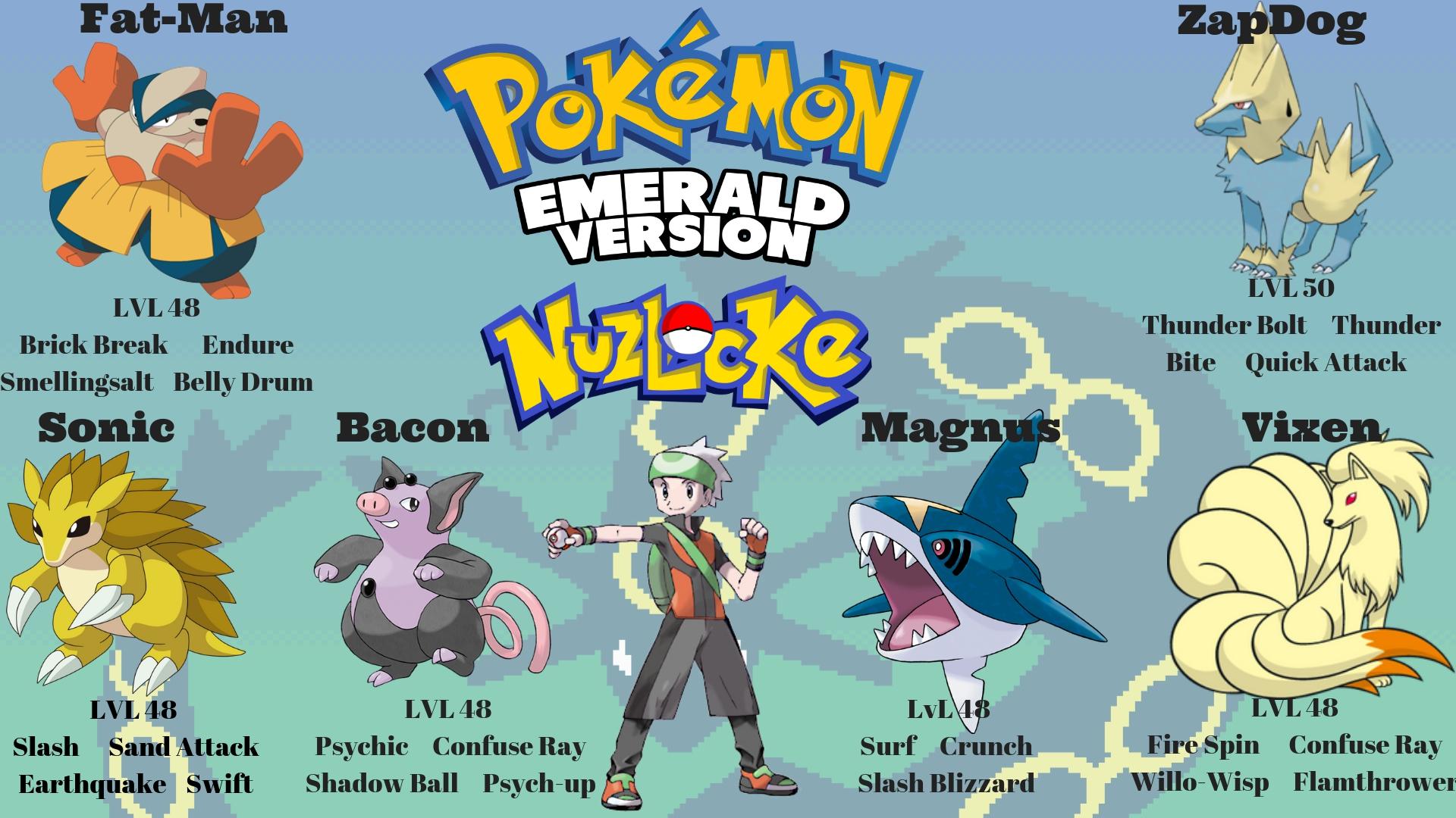 My first Pokemon Emerald Nuzlocke Team, ready to take on the Elite four