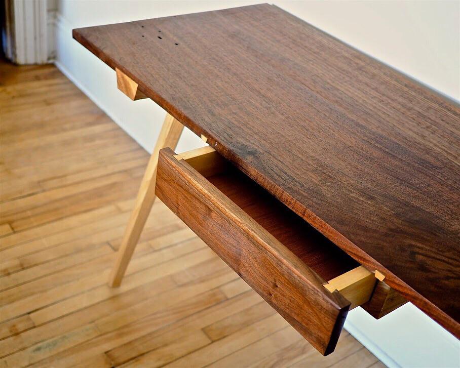 Staked furniture desk with ash legs and walnut top. My favourite style