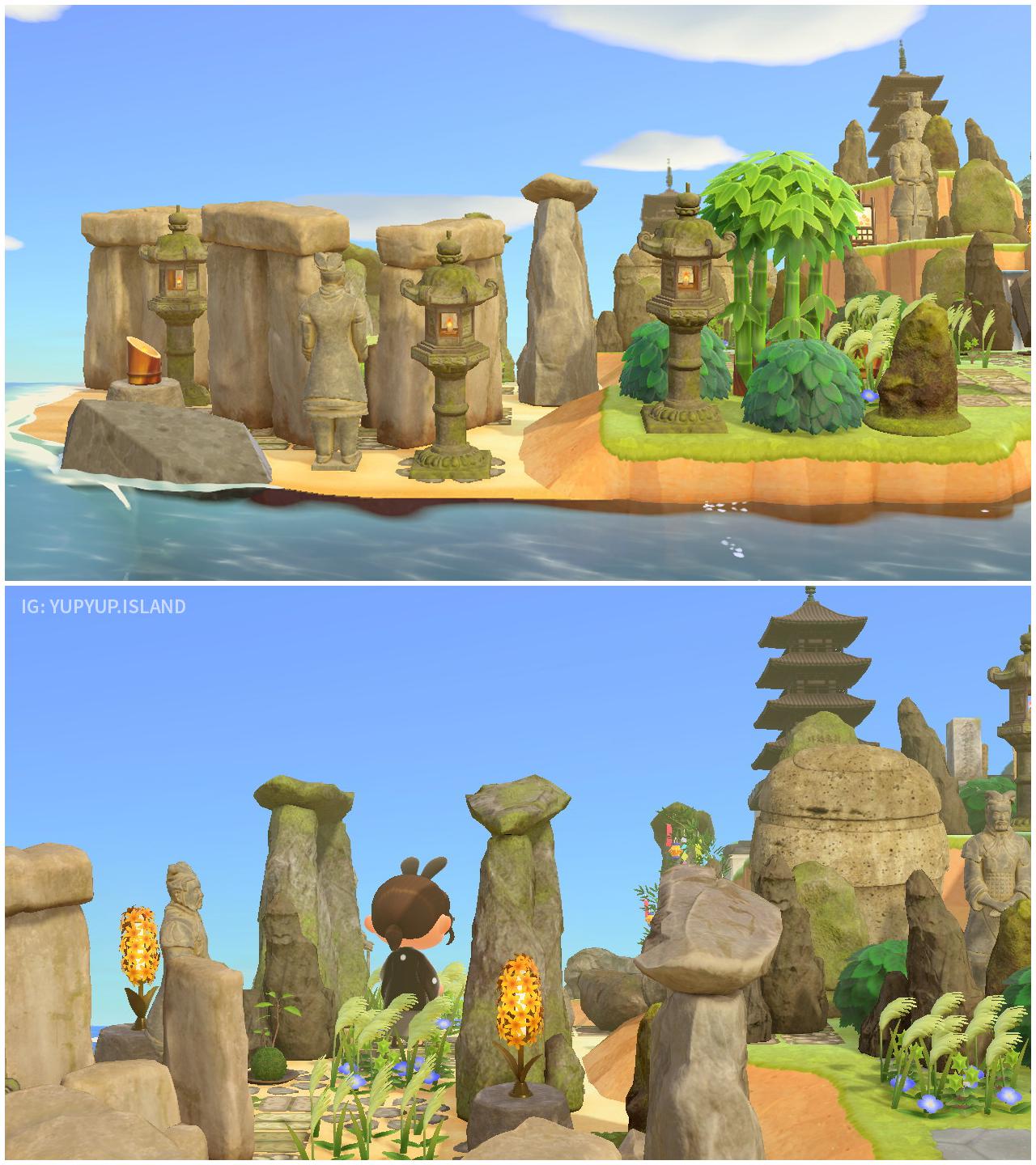 I made an ancient ruins temple in my island! Weeds are seriously a