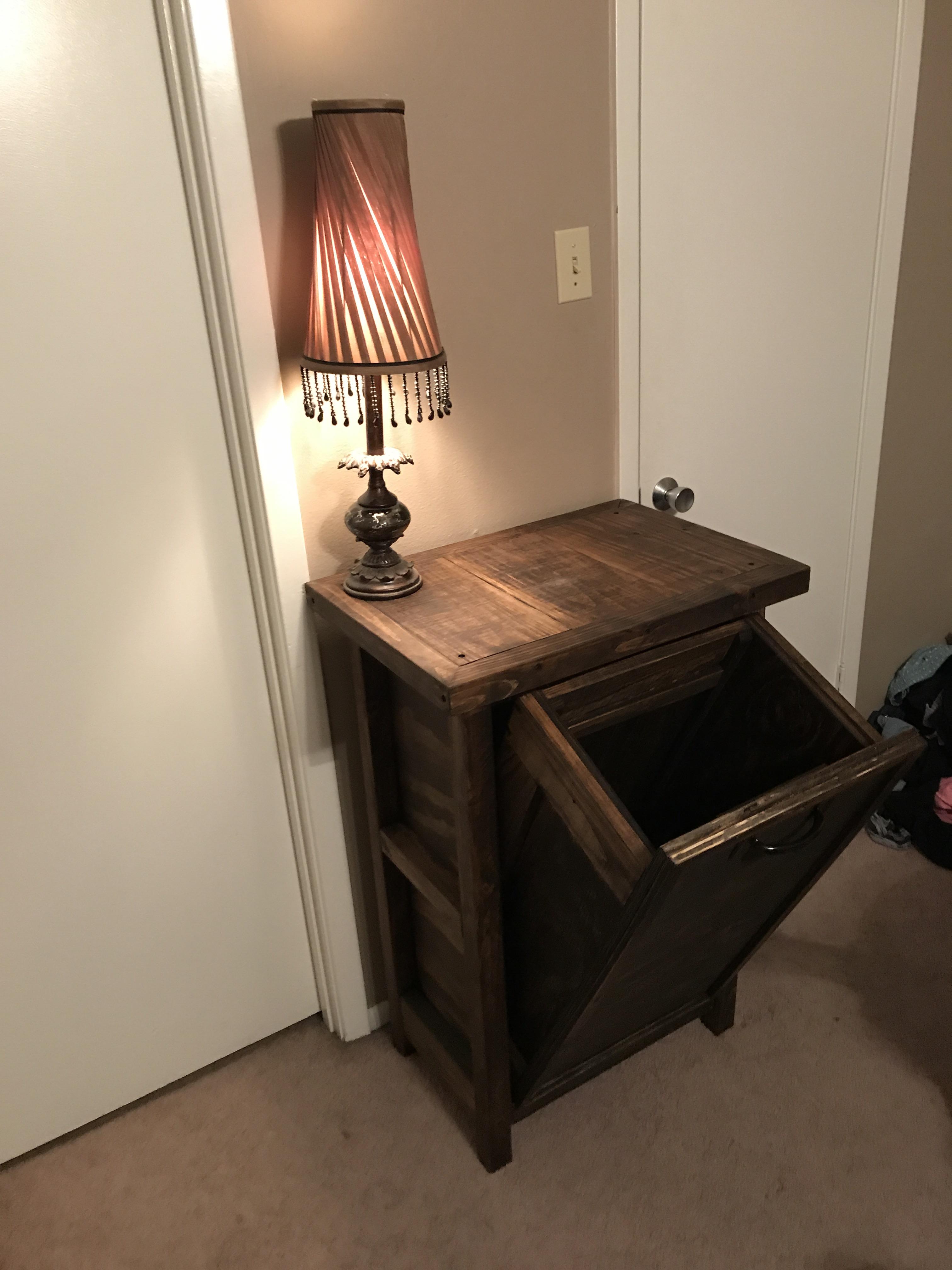 Made my girlfriend a Side Table with a hidden Laundry Hamper! r