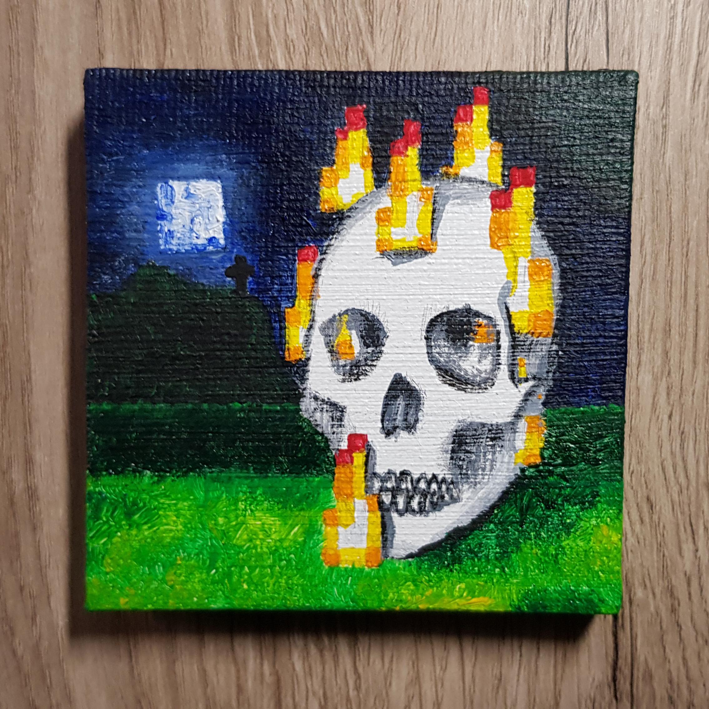 My take on my favourite Minecraft painting, acrylic paint on 3x3" canvas r/Minecraft