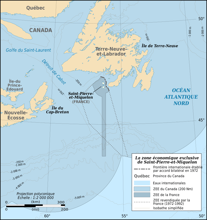 The absurd EEZ of St Pierre et Miquelon (France) within the EEZ of