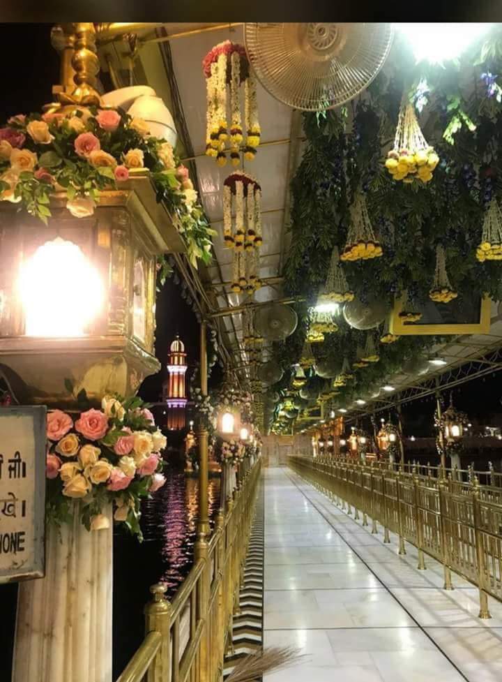 Golden Temple decorated with flowers on birth anniversary( Gurpurb) of