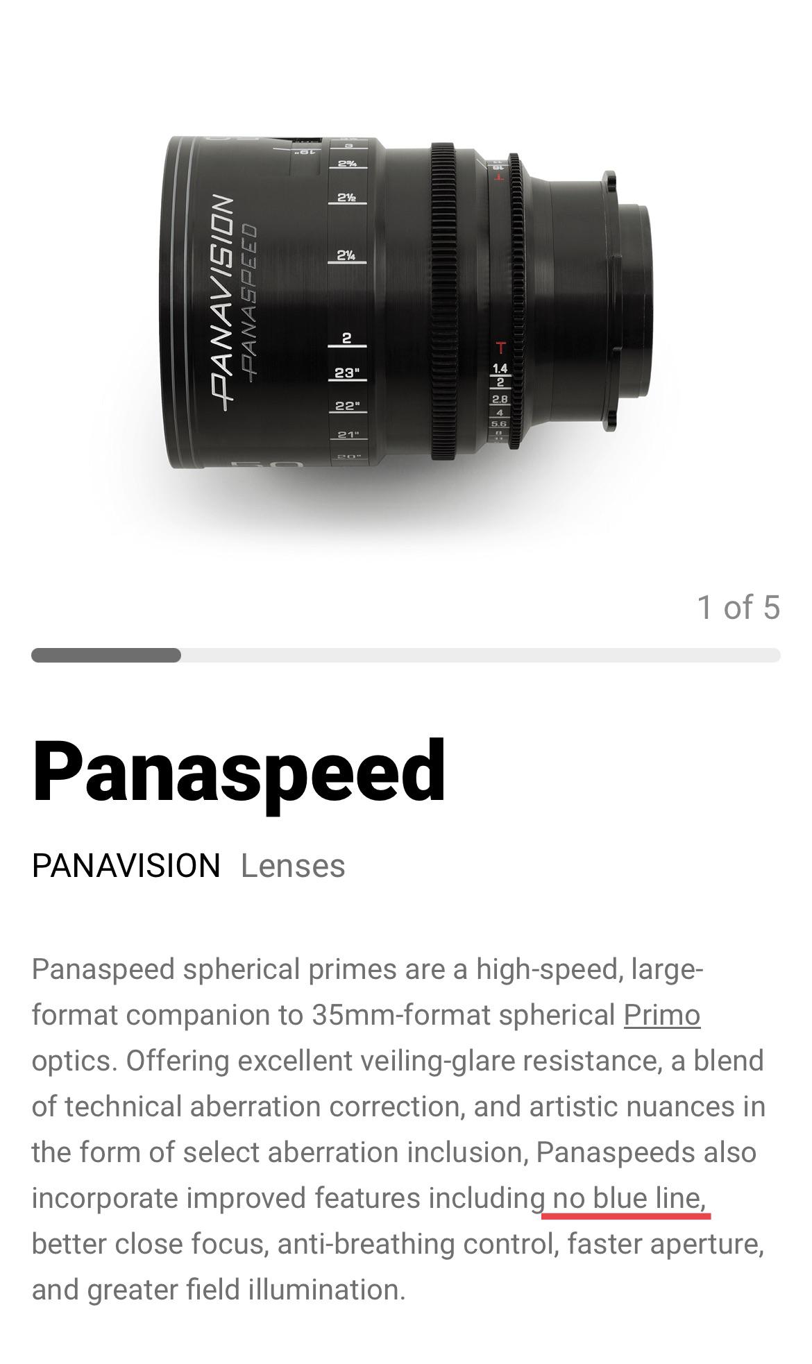 What does “no blue line” mean in Panavision’s description of the