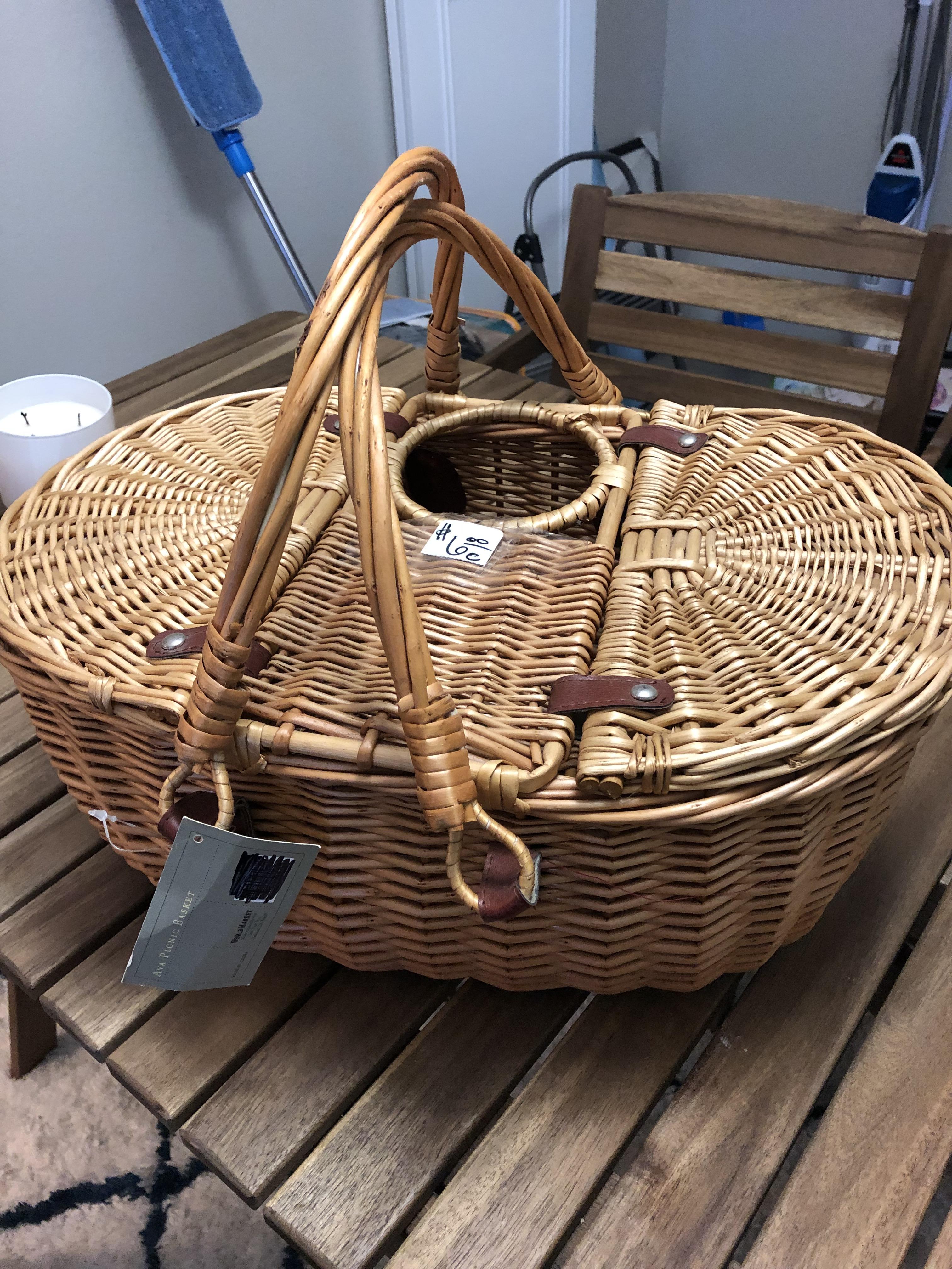 Brand new World Market picnic basket with wine slot, 6 at the local