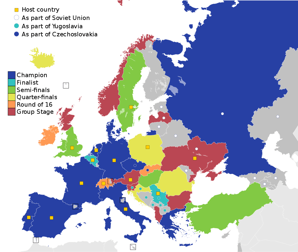 The highest ranking of each european country at the European