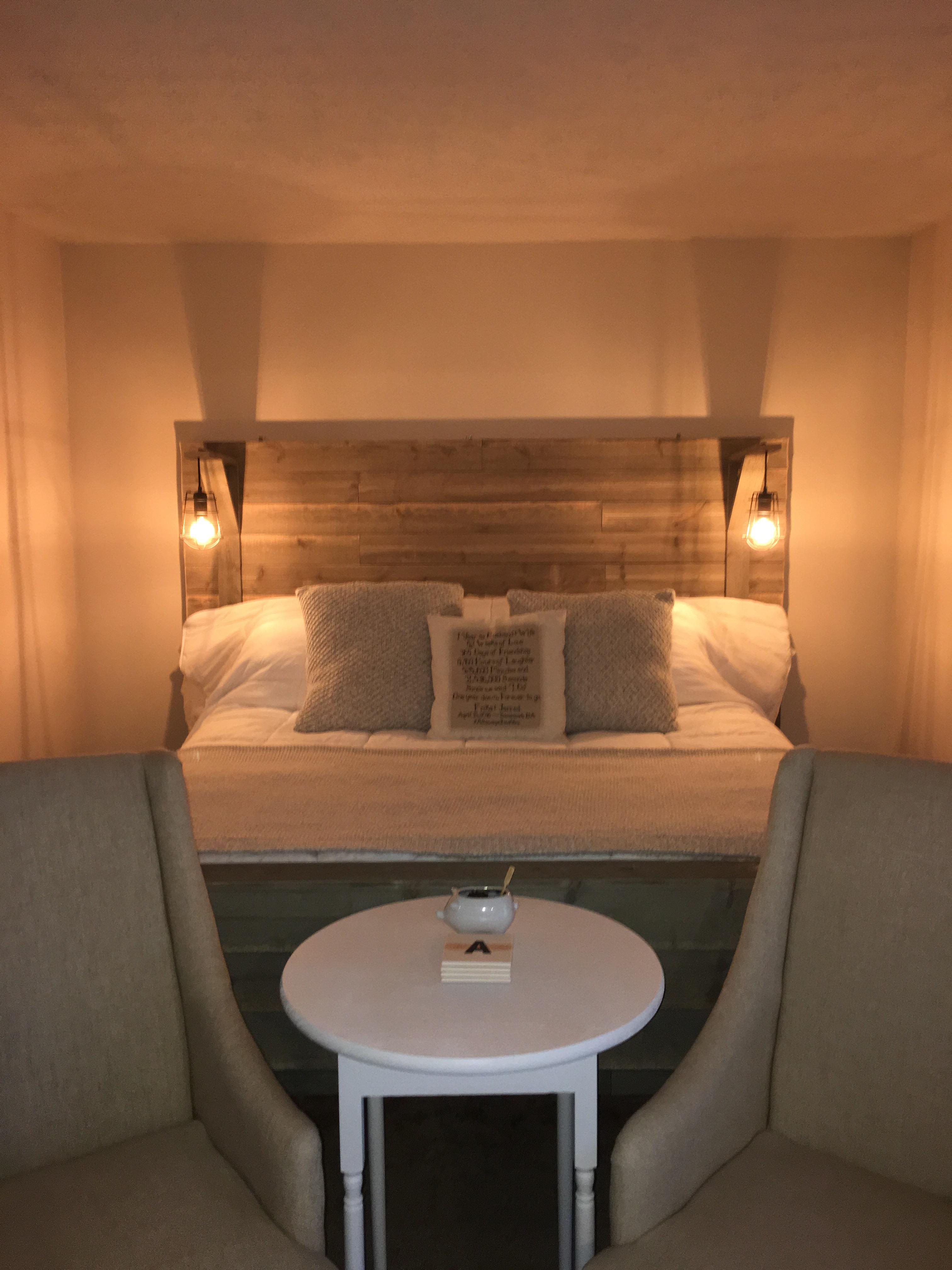 Amateur woodworker DIY Cal King bed frame with auto/echo dot bed lights