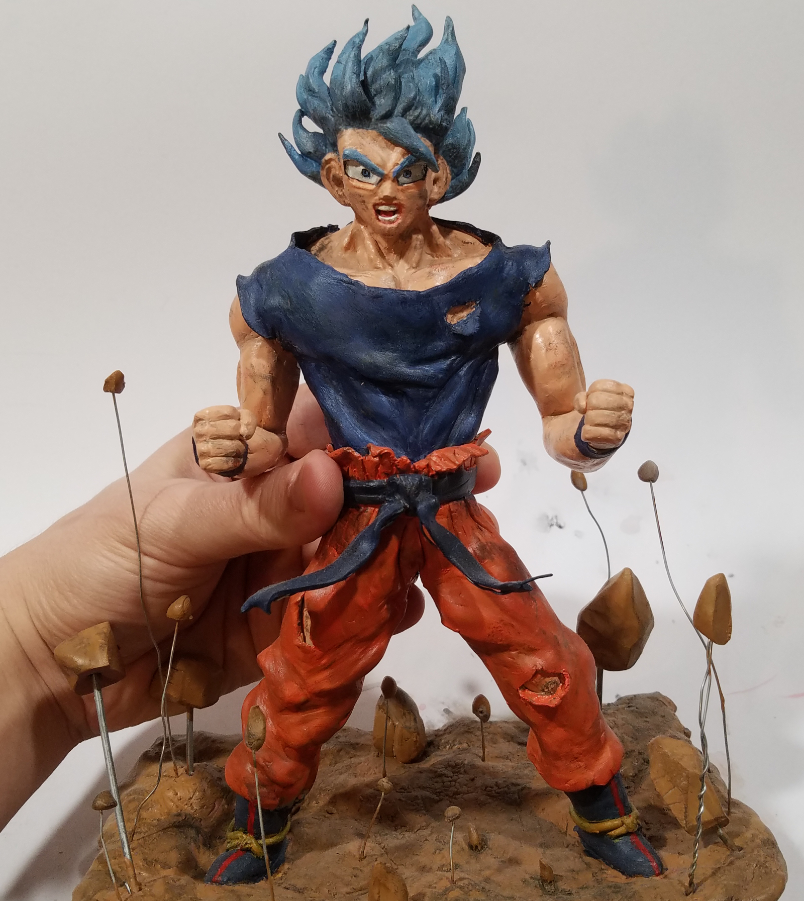 My Sculpt Of Battle Damaged Goku Powering Up In SSJ Blue, What Do You