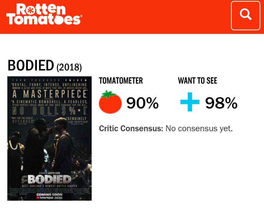 Rotten Tomatoes critics acclaimed Bodied with a 90 approval rate! r