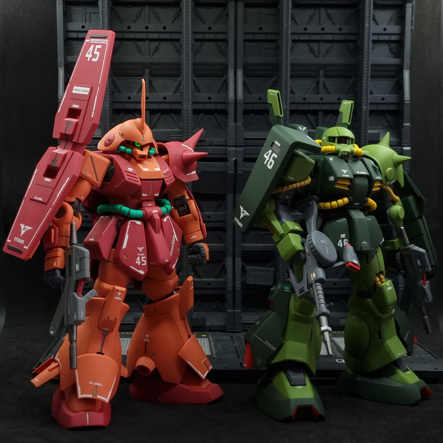 MG Marasai & Hizack. Test shot after topcoat Gunpla
