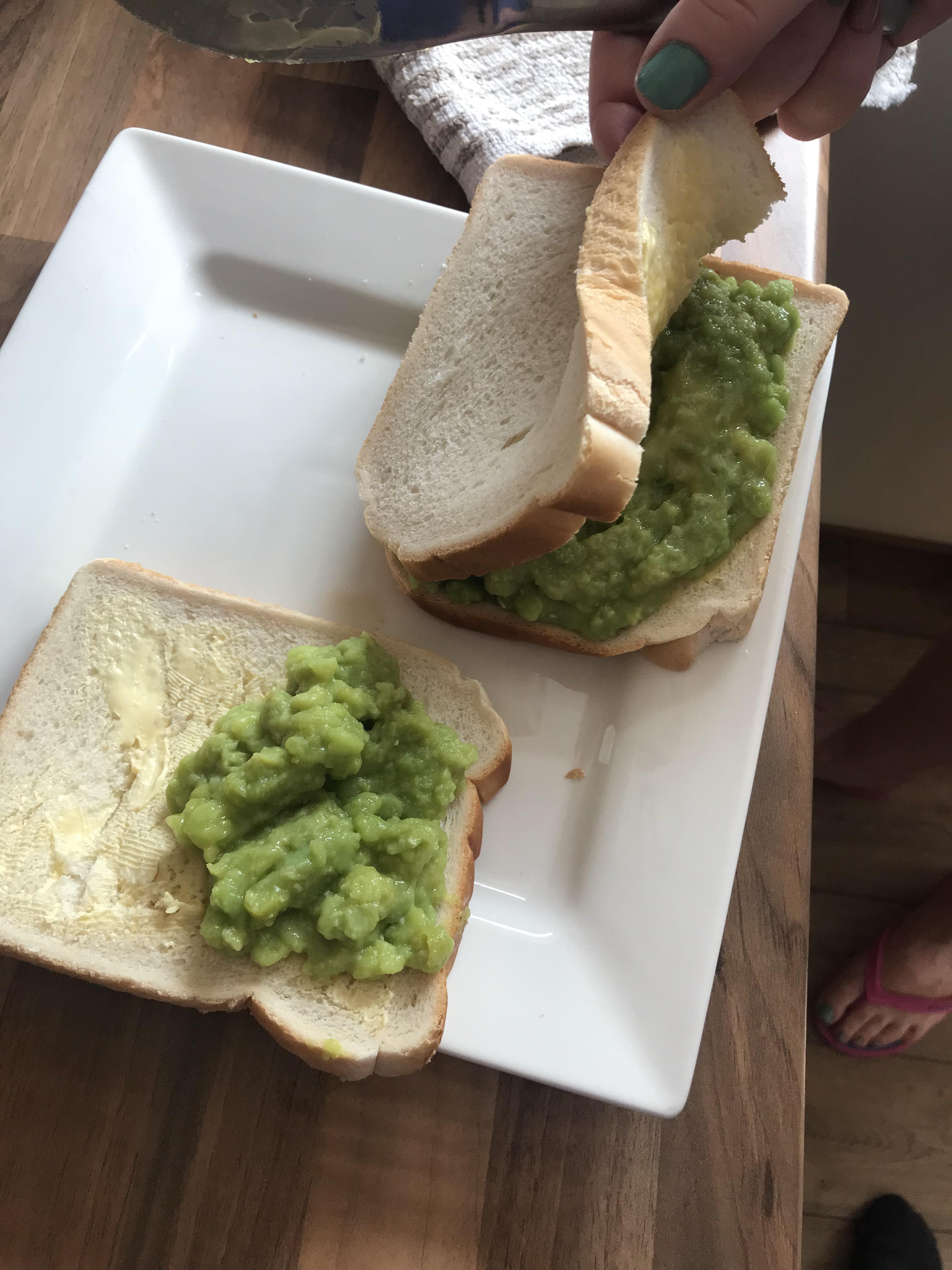 My moms speciality, mushy pea sandwich (with a healthy heap of vinegar