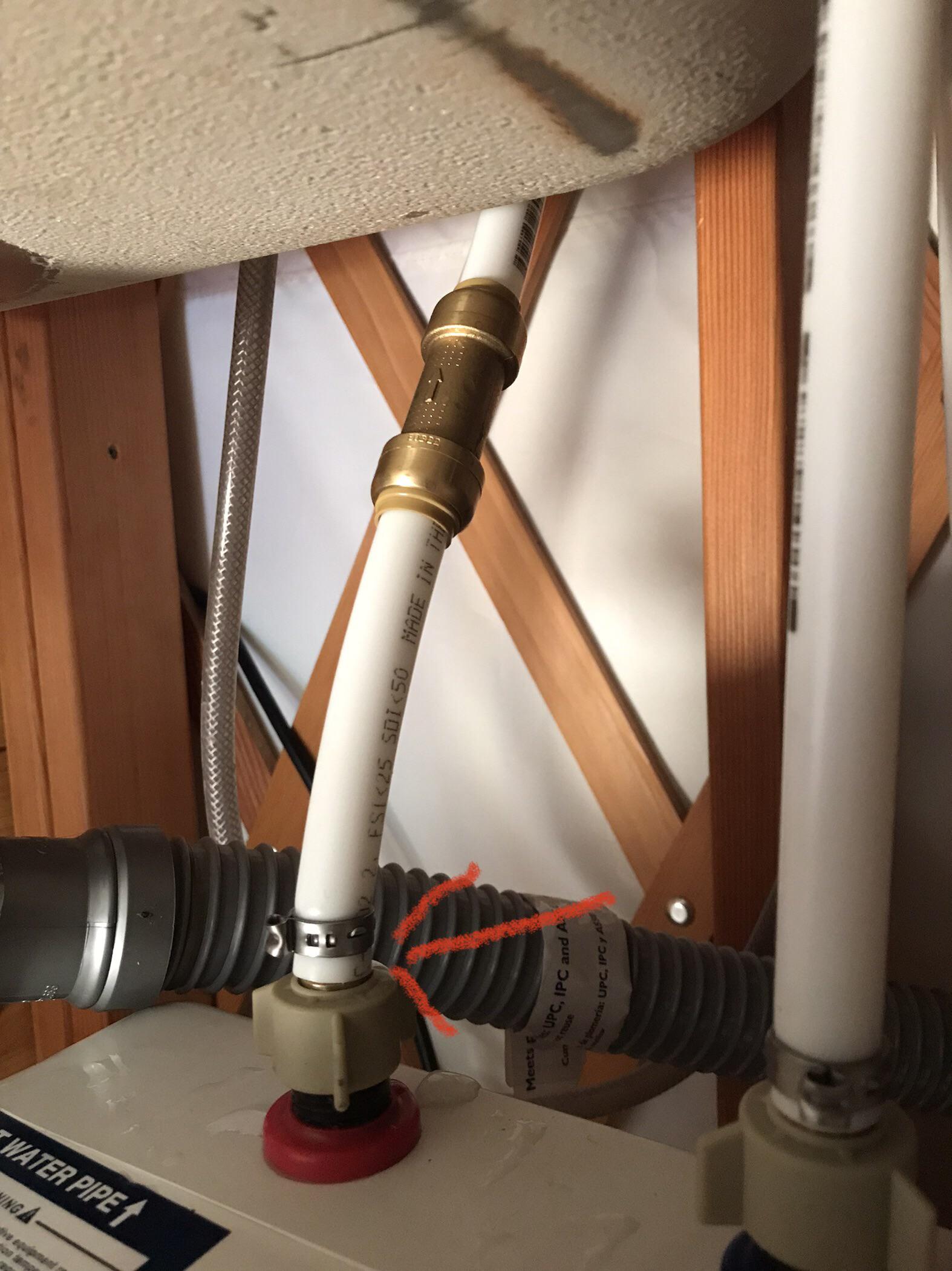 Help Hotwater to pex connector leaking out of pipe, though clamp is