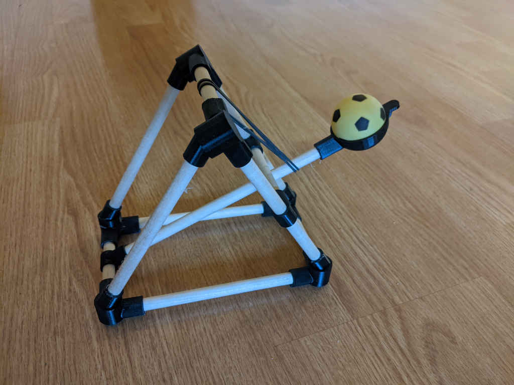 Ping Pong Ball Catapult mixed media with PTEG, rubber bands, and