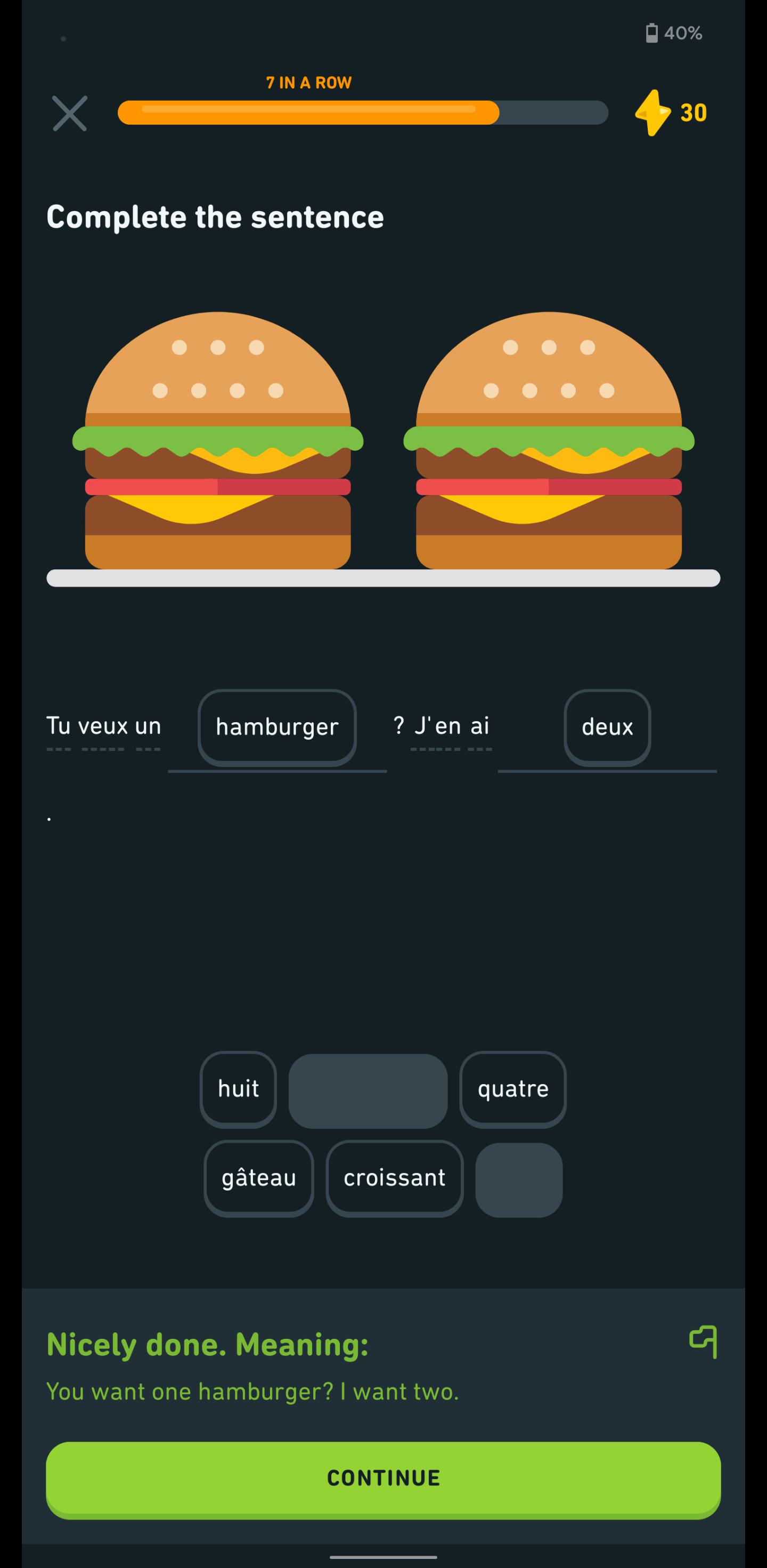 Does 'j'en ai deux' mean 'I have two', not 'I want two' given in the