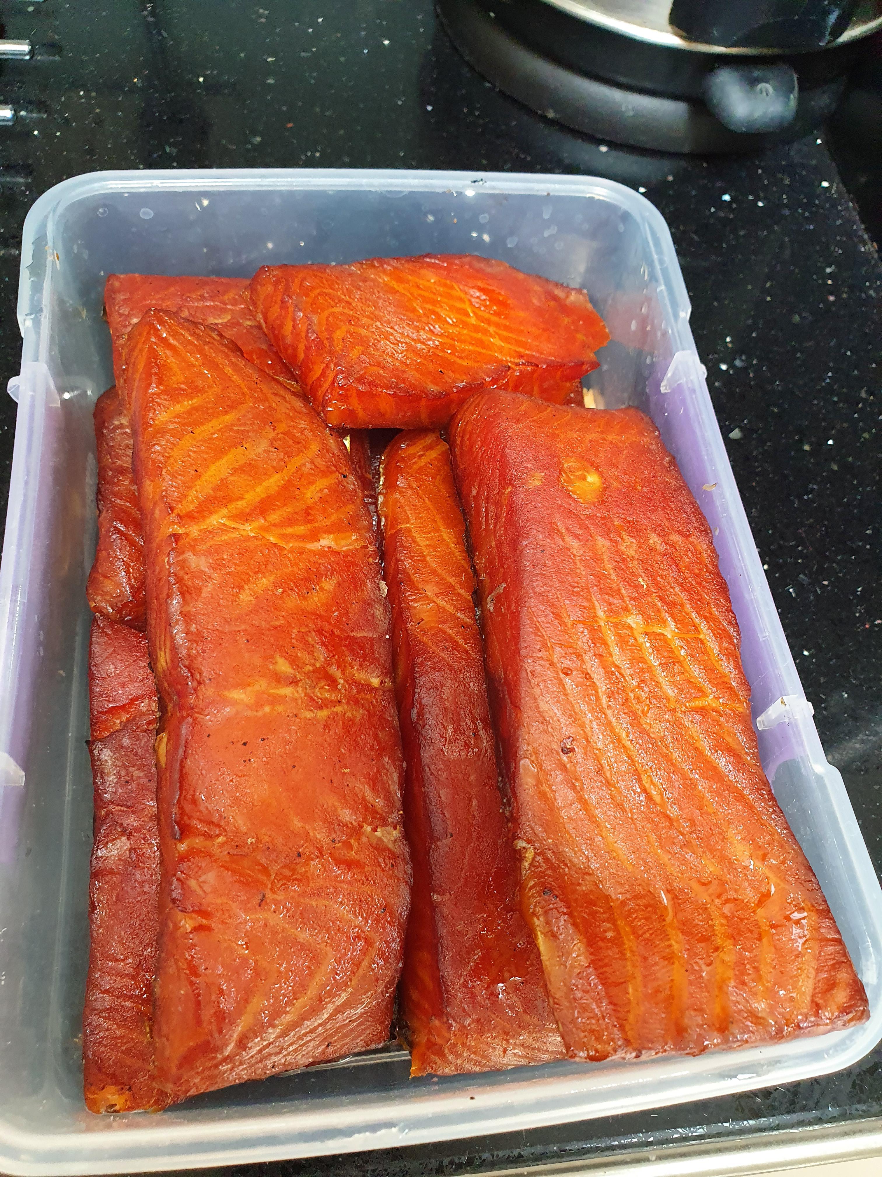 Salmon on alder, Pacific Northwest recipe brought to London, UK r/smoking