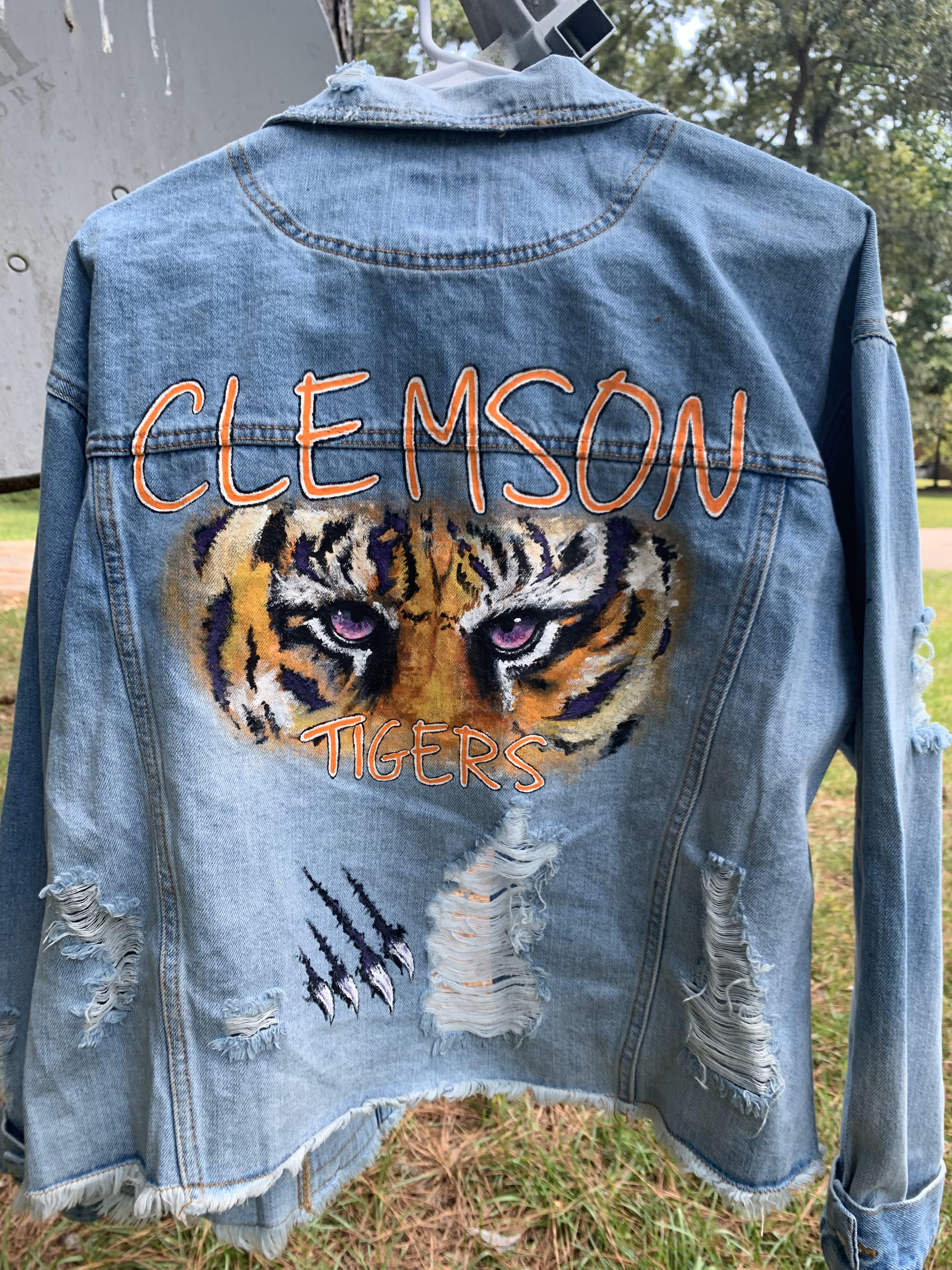 Clemson Jacket, Me, Paint on denim, 2018 r/Art