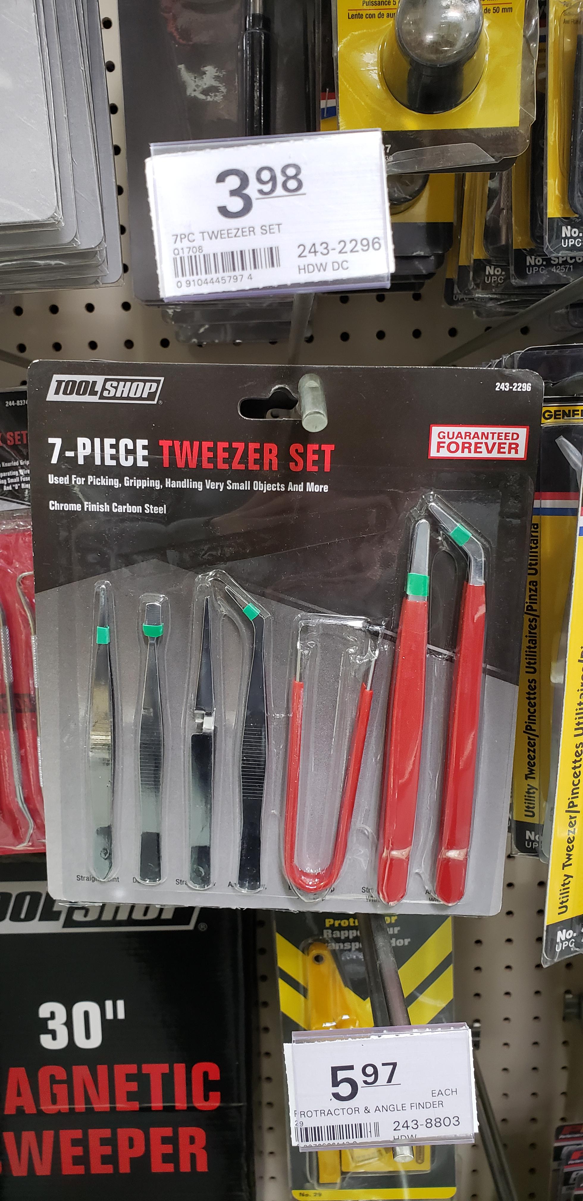 Picked up this 7 piece tweezer set for 4 from Menard's r/metalearth